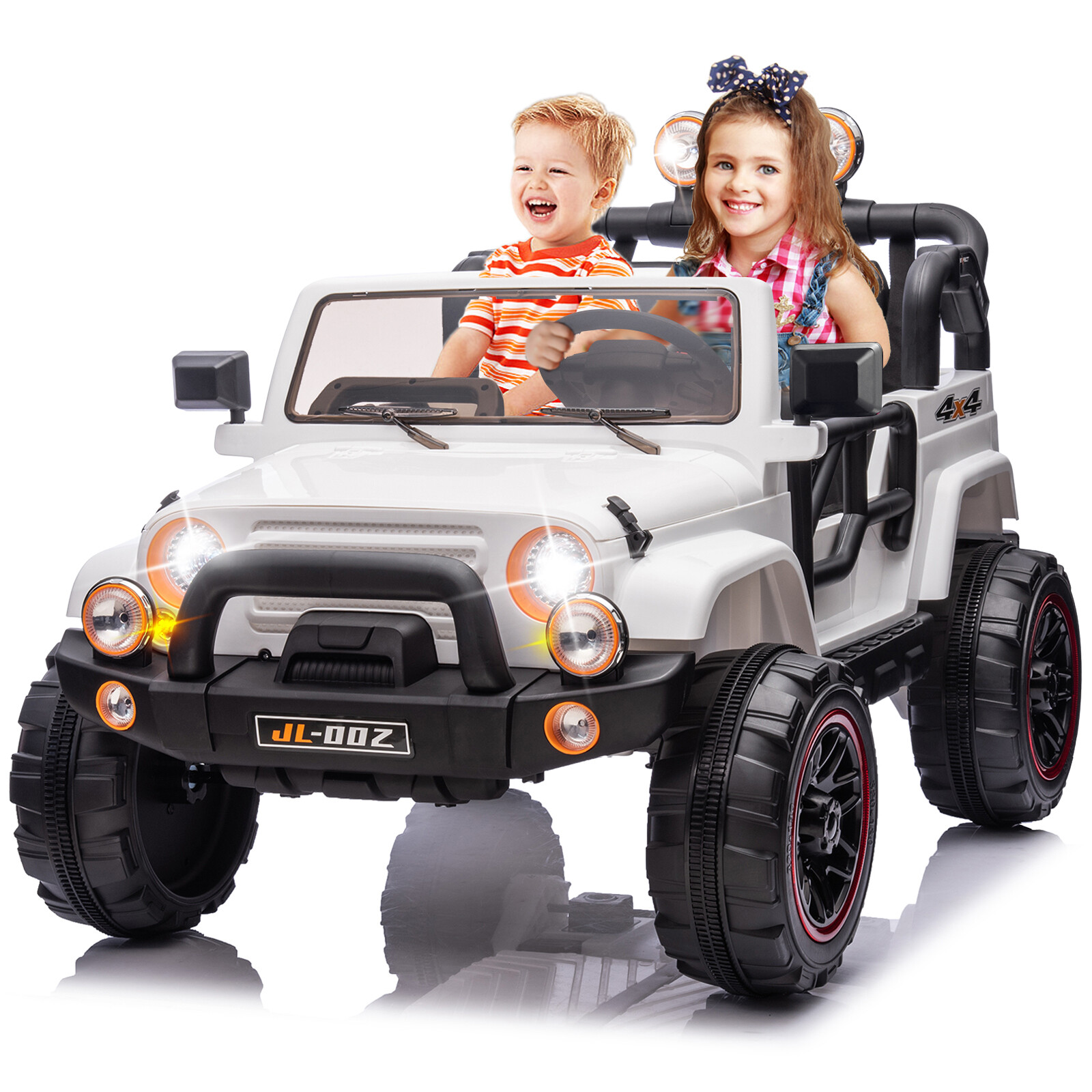JOYLDIAS 12V Kids White Ride On Car Electric Toy Truck 3 Speed MP3 LED w/ Remote