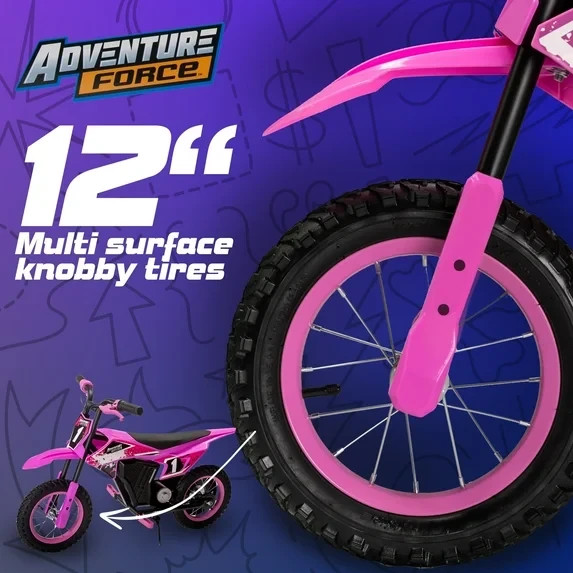 Kid’s 12V Adventure Electric-Powered Mini Dirt Bike, Ride-On Toy, Ages 5+, Pink