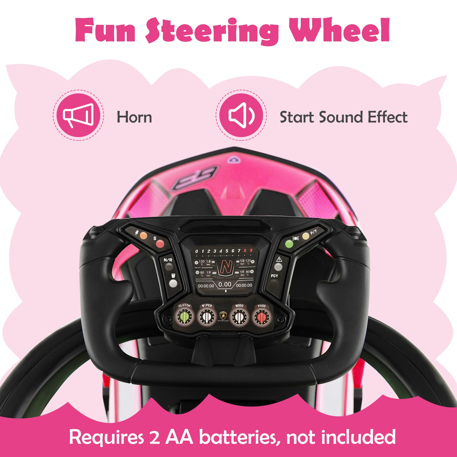 3-in-1 Licensed Lamborghini Ride on Push Car Stroller Sliding Car w/ Sound Pink