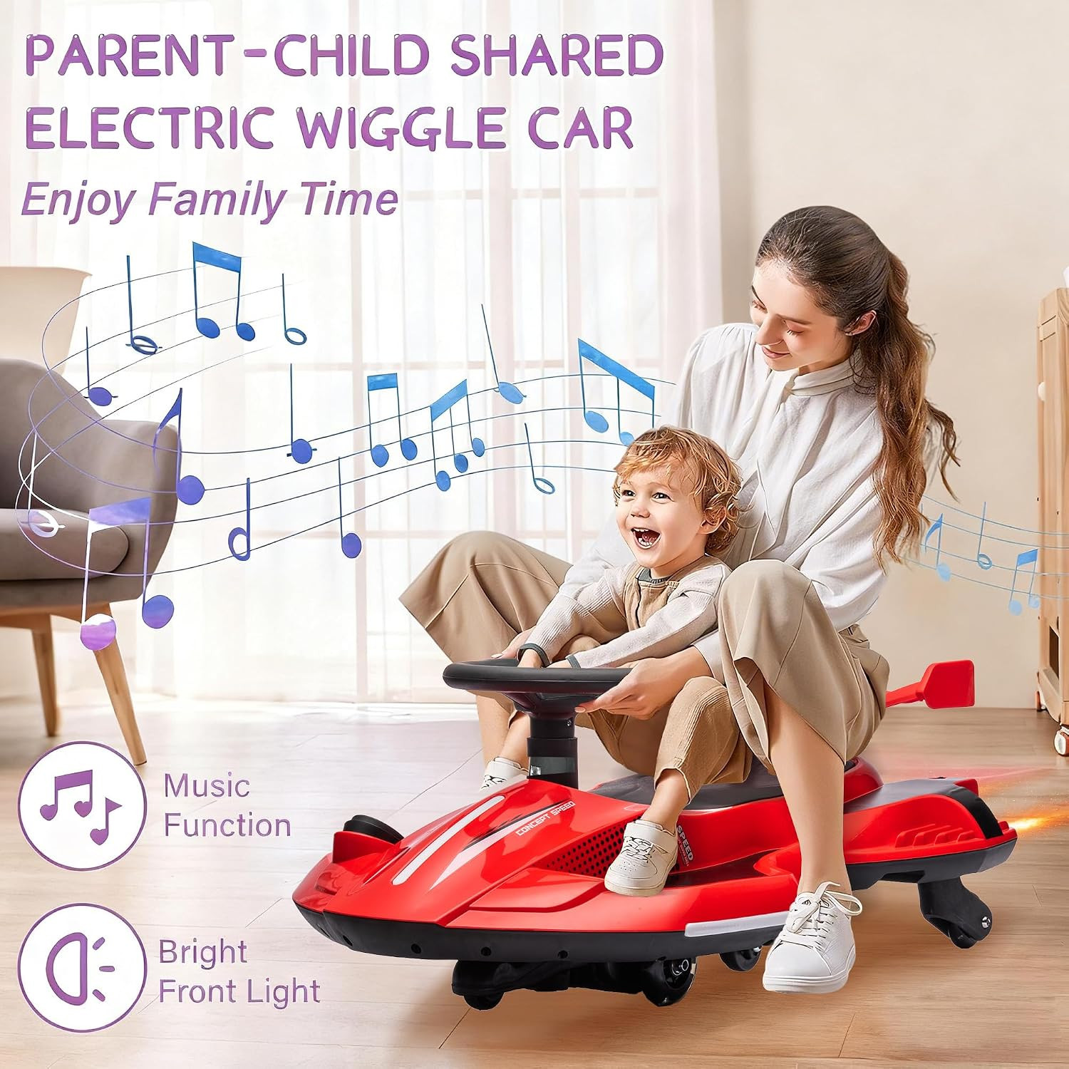 12V Electric Wiggle Car with Pedal for Kids, Rechargeable 2 in 1 Swing Toy, Devi