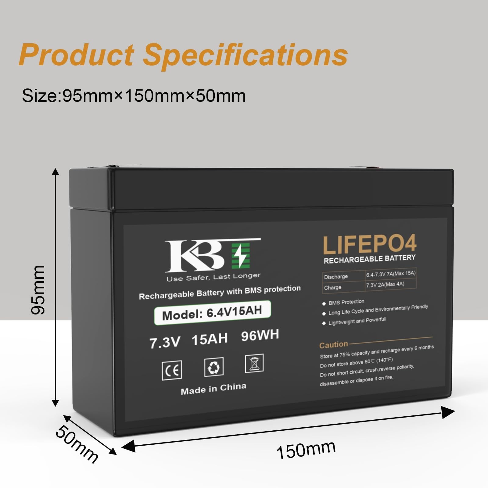 6V 15Ah LiFePO4 Lithium Battery Replacement with Charger for Ride-On Toys, DIY,