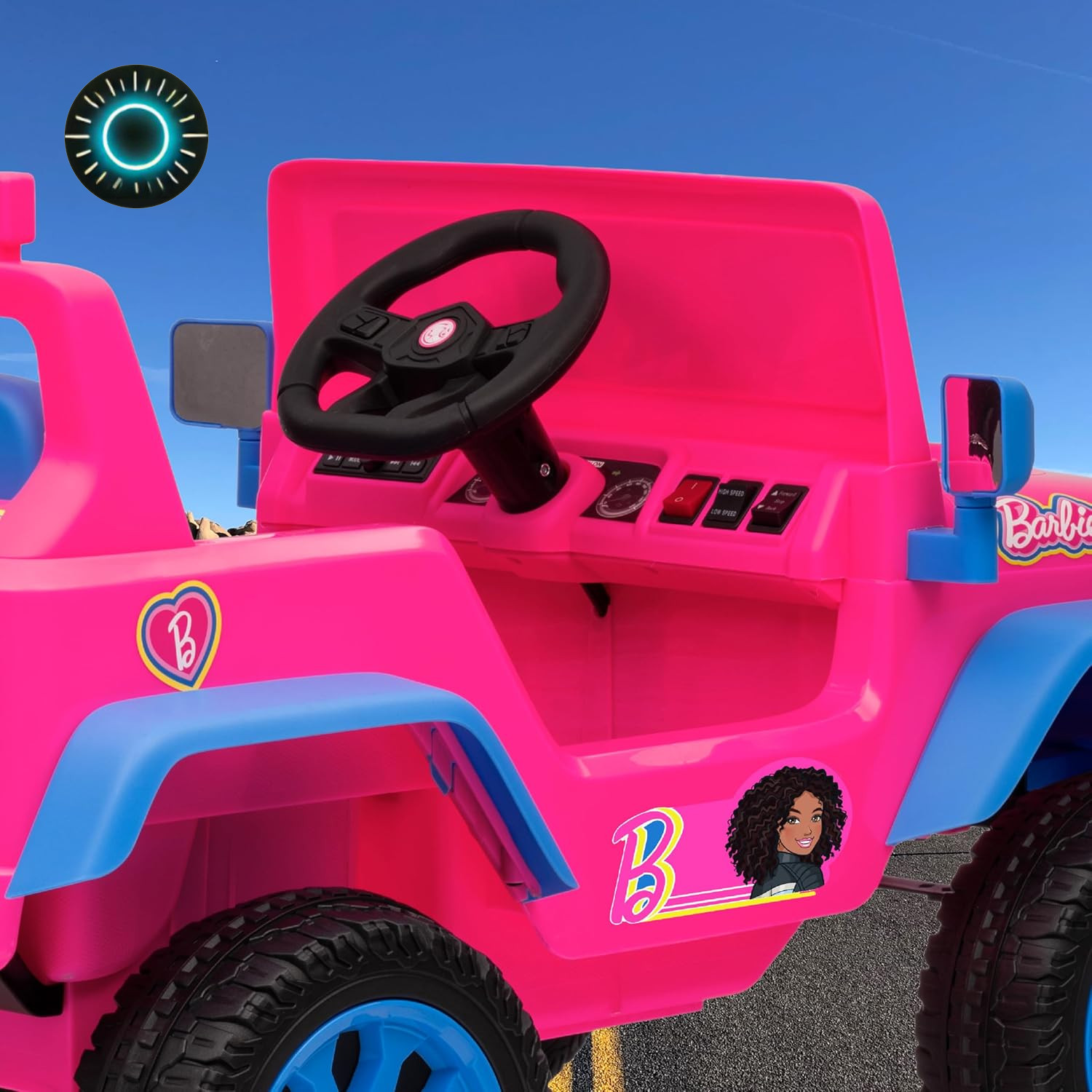 Barbie 12V Kids Ride-On Jeep with Rechargeable Battery LED Headlights Press NEW