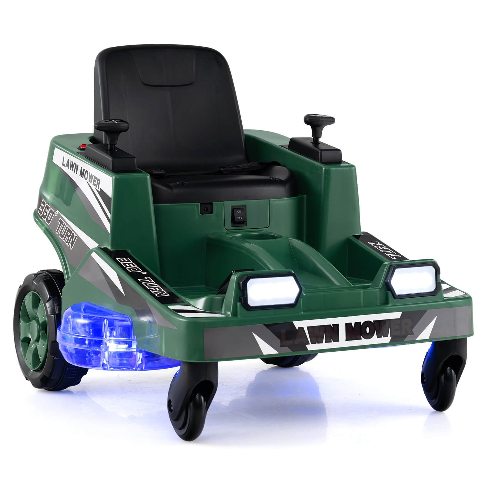 12V Ride on Lawn Mower w/Dual Control Sticks LED Lights Twist Turn for Aged 3-8