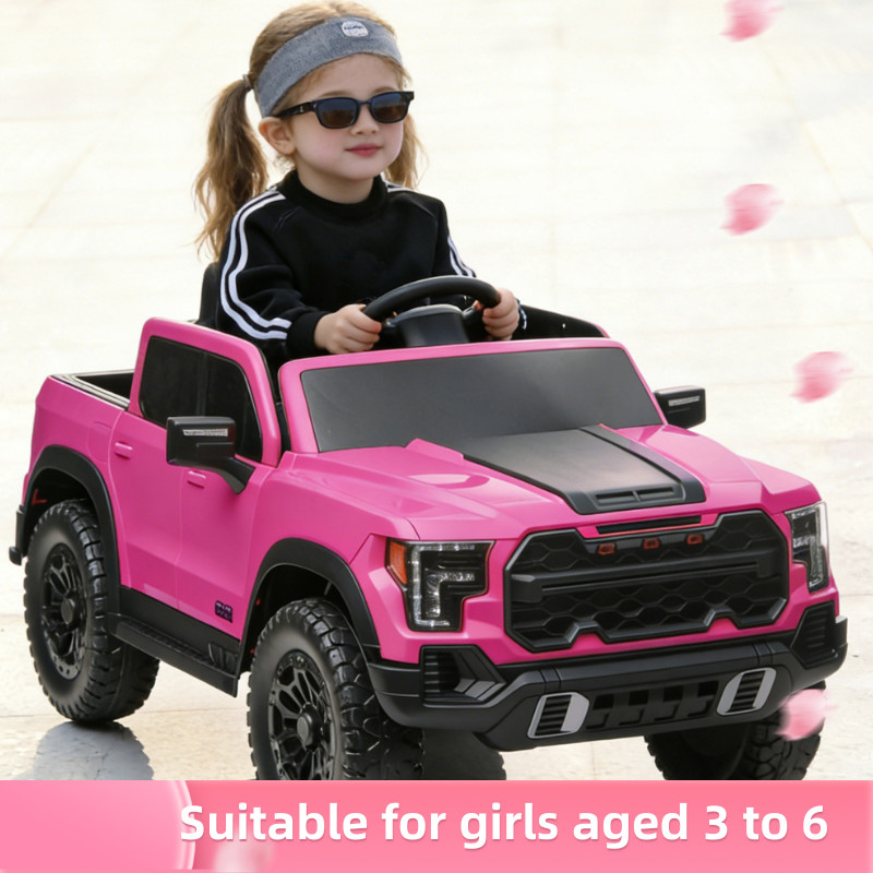 12V Kids Ride-On Car Remote Control, 4-Wheel Shock Absorption 3-6 Years Pink