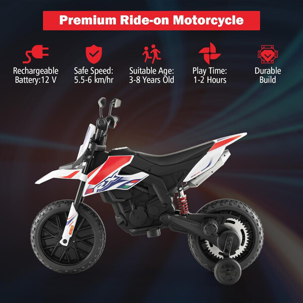 Kids Dirt Bike 12V Electric Off Road Motorcycle Training Wheel Music Toy Xmas US
