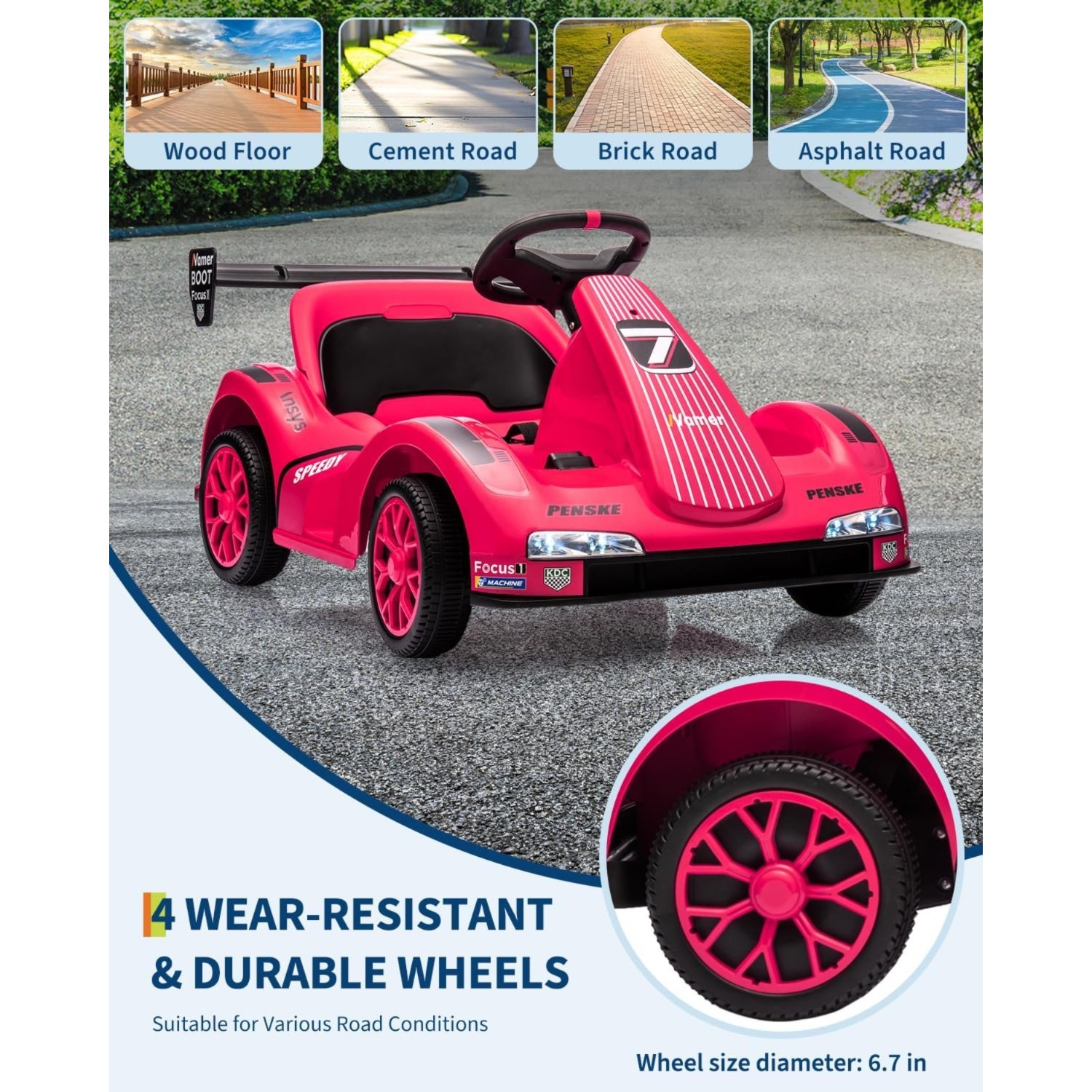 6V Electric Ride-on Racer Go Kart for Kids With Remote Control & Pedal Operation