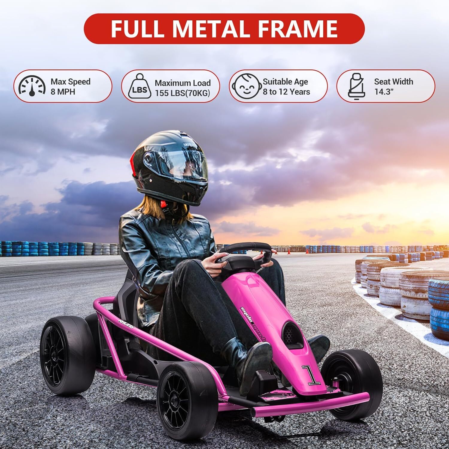 24V 9Ah Kids Ride On Go Kart Toy 8MPH High Speed Drifting Car w/ Powerful Motors