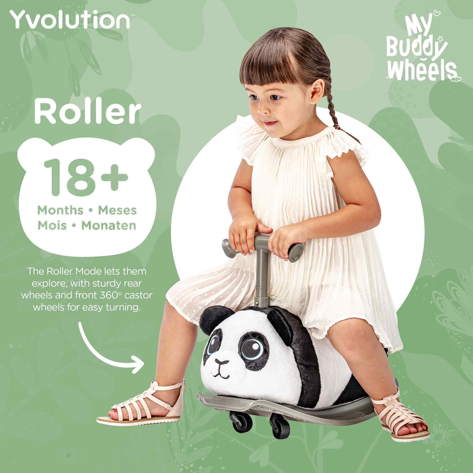 Kids Ride On Toy 2-in-1 Panda Bear Soft Plush Toddler Rocker Anti-Slip Footplate