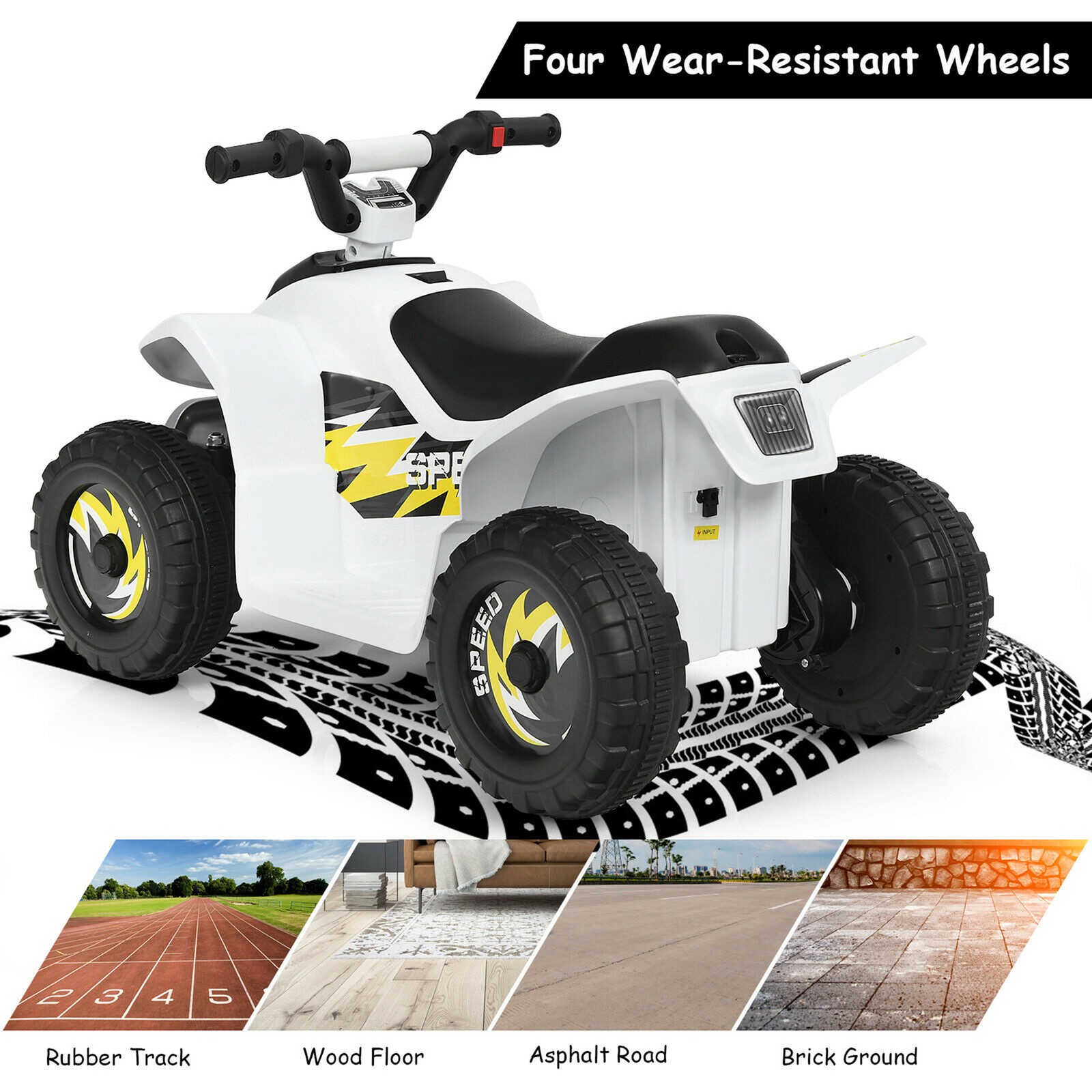 6V Kids Electric Quad ATV 4 Wheels Ride On Toy Toddlers Forward & Reverse White