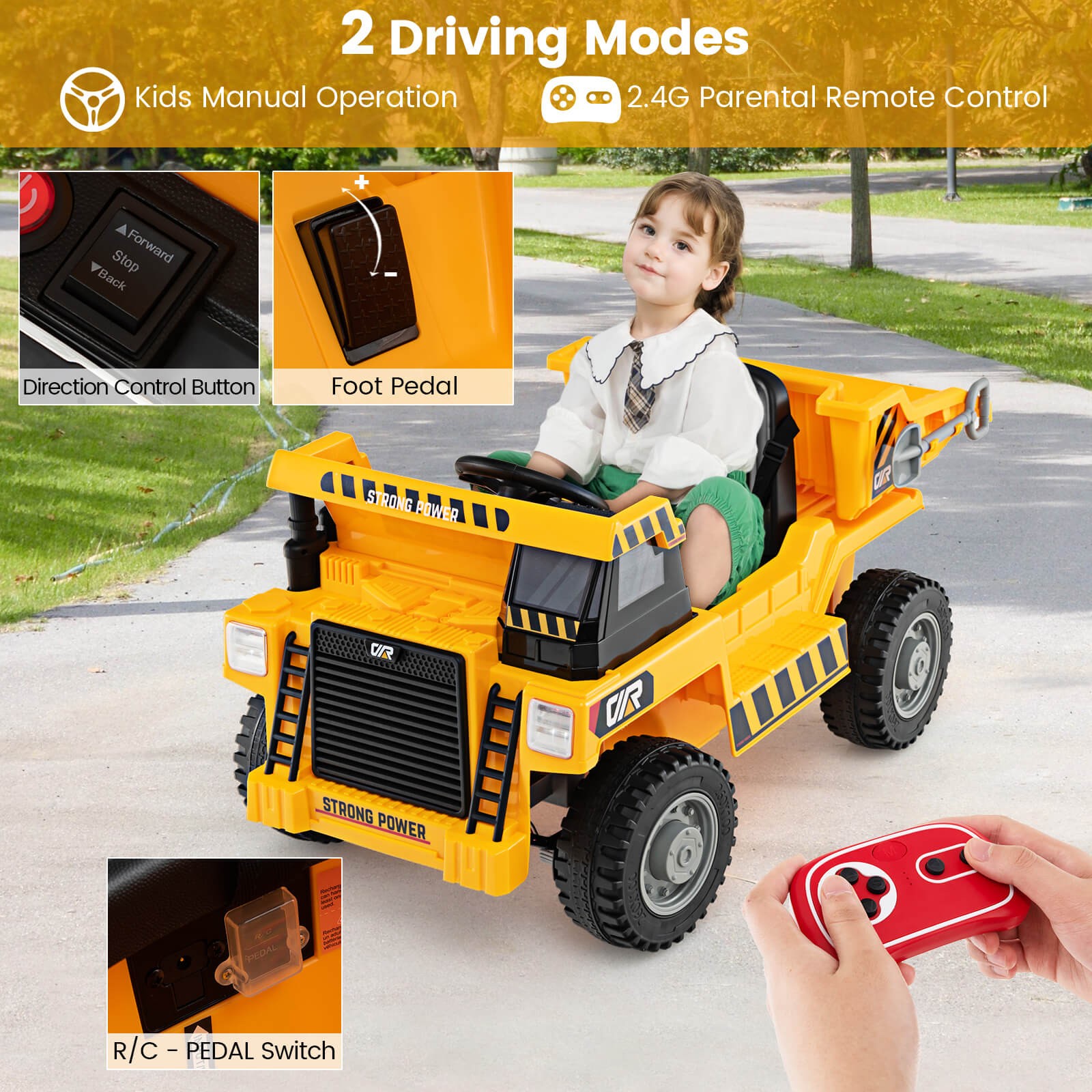Kids Ride-On Dump Truck w/ Wireless Connection Music LED Lights Soft Start