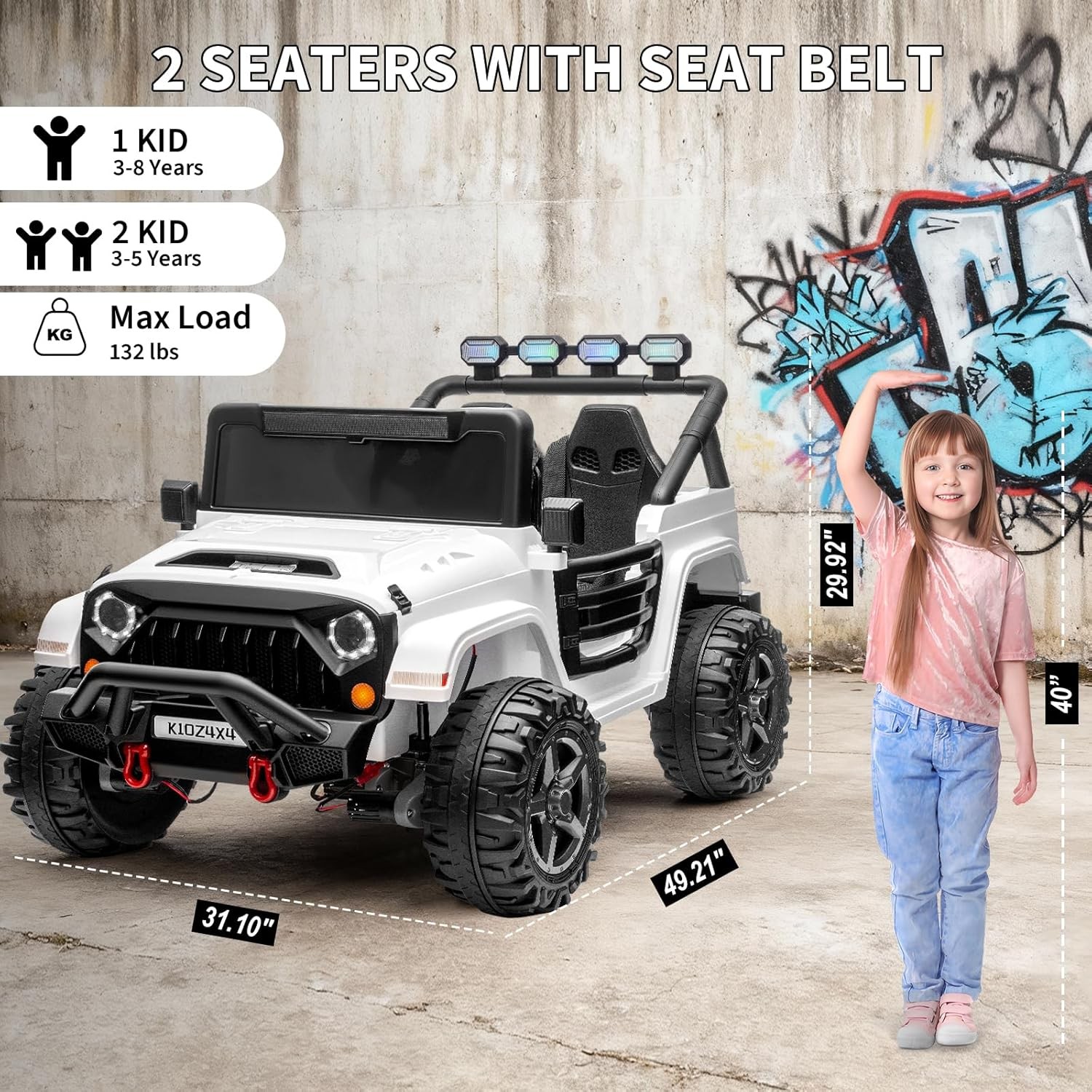 Kids 24V 2-Seater Electric Ride On Car,Ride On Truck,Bluetooth,Toy for Ages 3-8