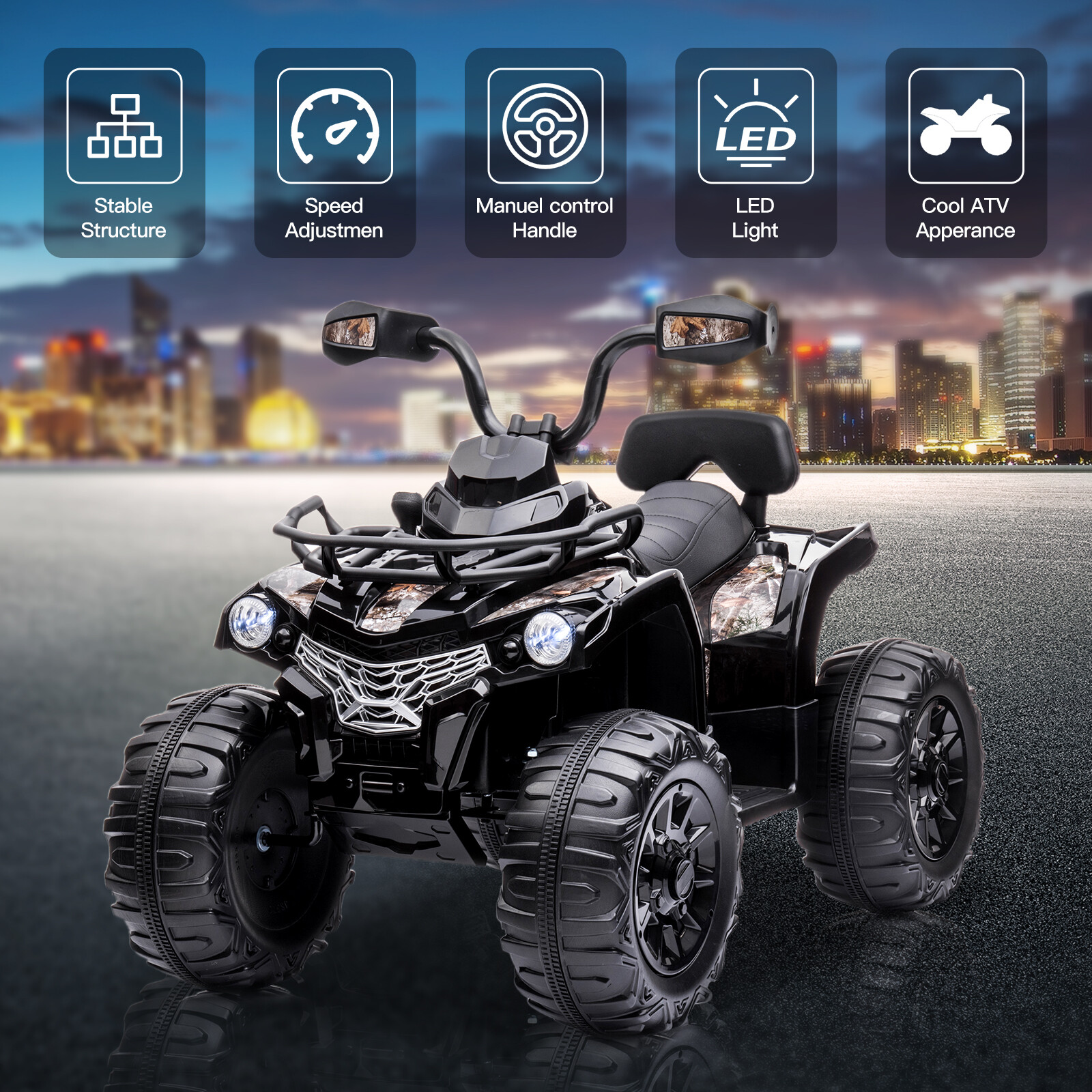 12V Kids Ride On ATV 4-Wheeler Quad Car Electric 2 Speeds w/MP3 + LED Kids Gifts