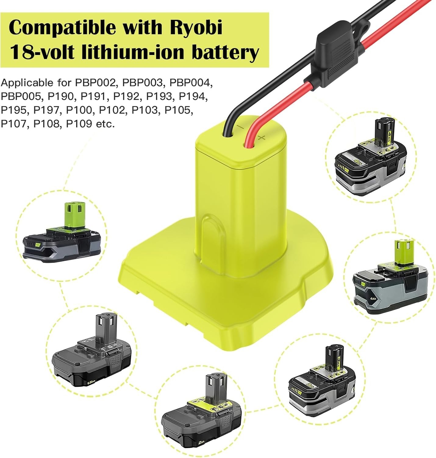 Ryobi 18V Battery Power Wheels Adapter Set – Includes 30 Amp Fuses & Terminals