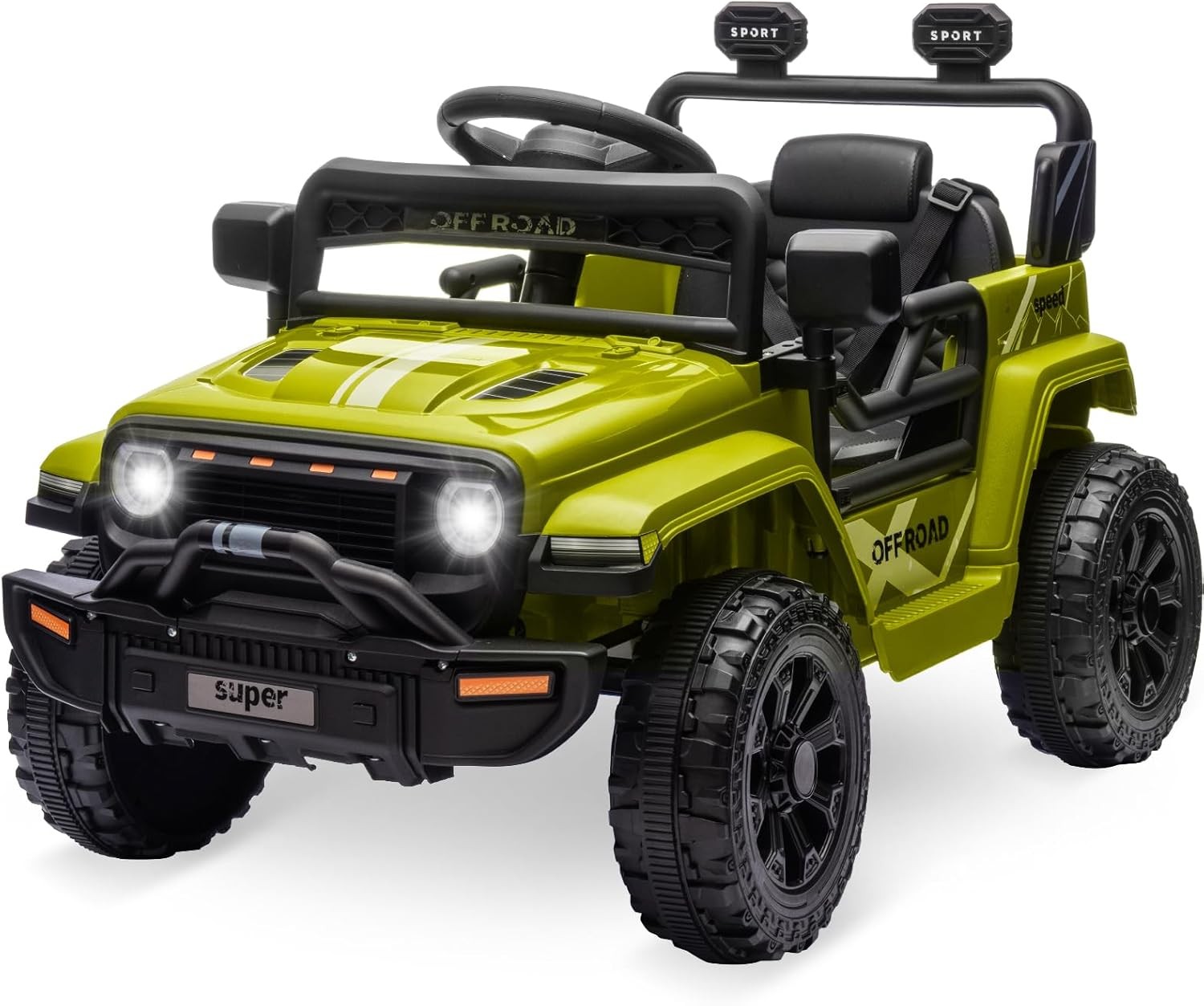 12V Kids Ride On Truck w/ Remote,2 Speeds,Spring Suspension,LED Lights – Green