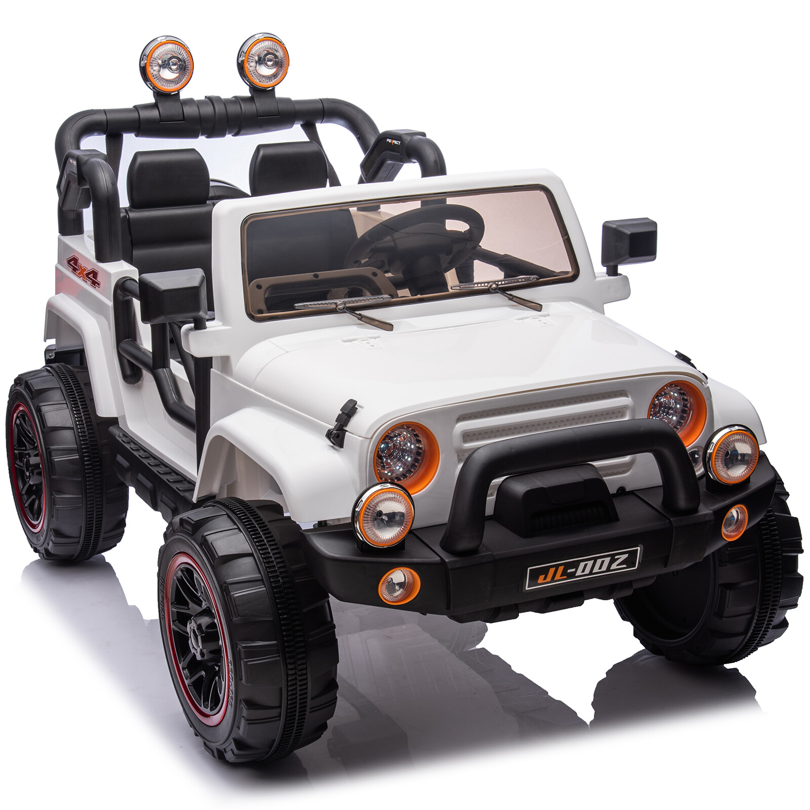 White Two Seater 12V Battery Kids Ride On Car Truck with 3 Speeds,LED,MP3,Remote