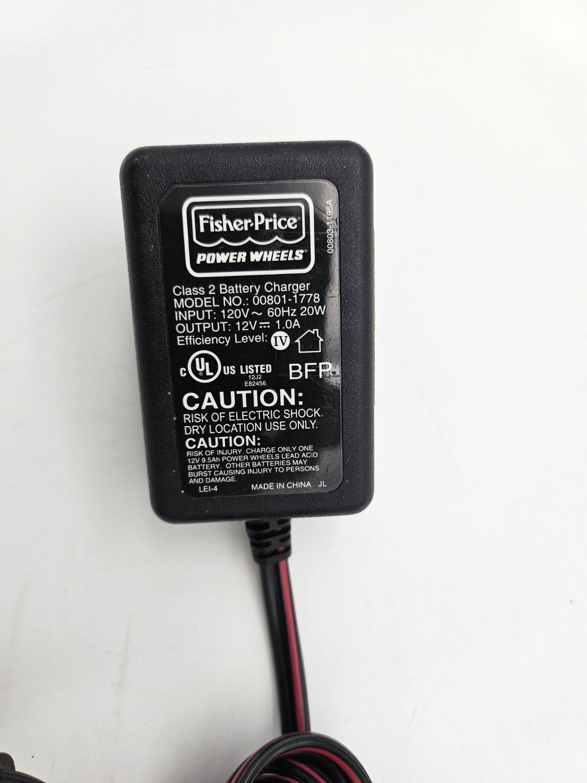 Power Wheels 00801-1778 12V Battery Charger Fisher Price 6′ cable – Tested