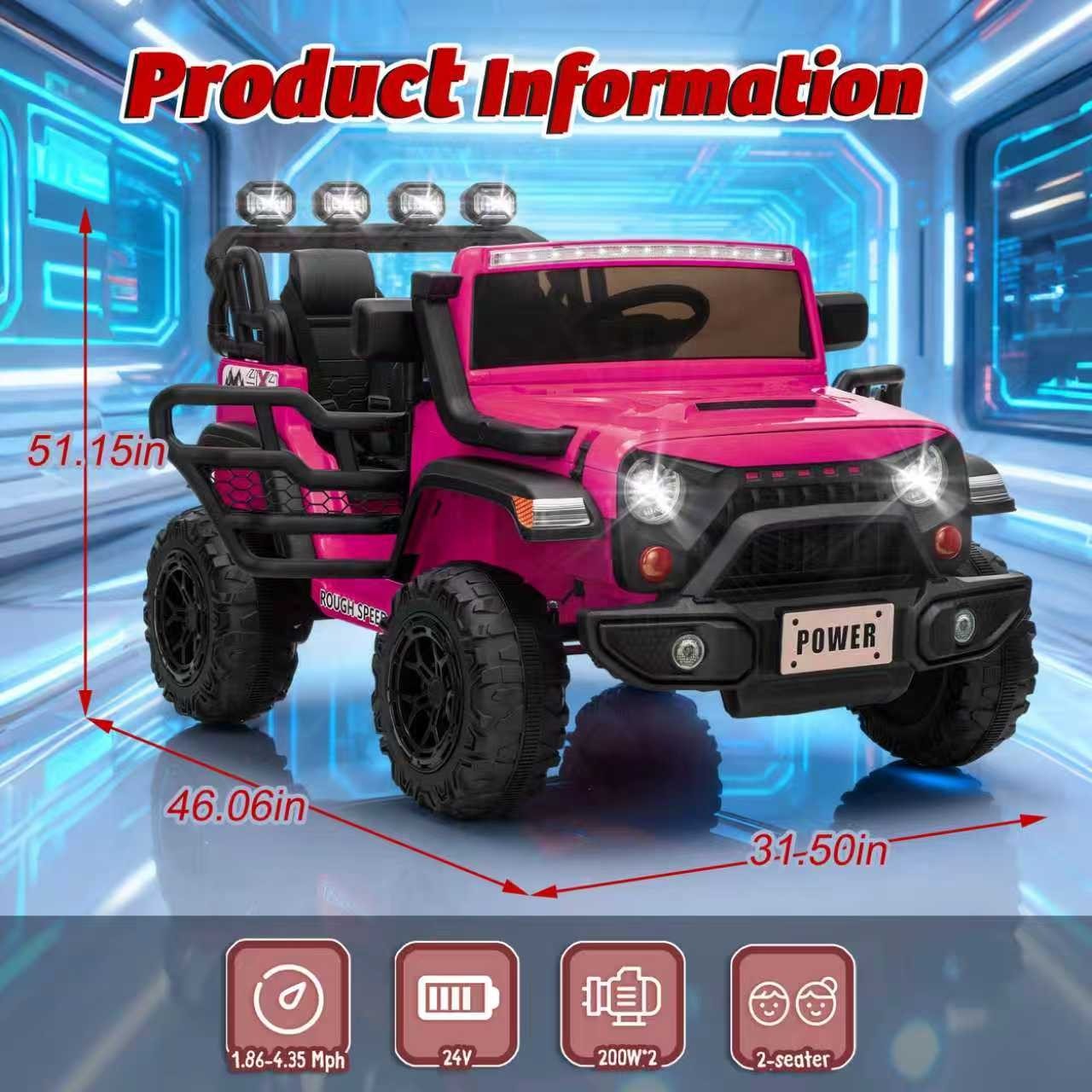 24V 2 Seater Electric Car Ride on Truck for Kids w/Remote,Power Wheels Jeep,Pink