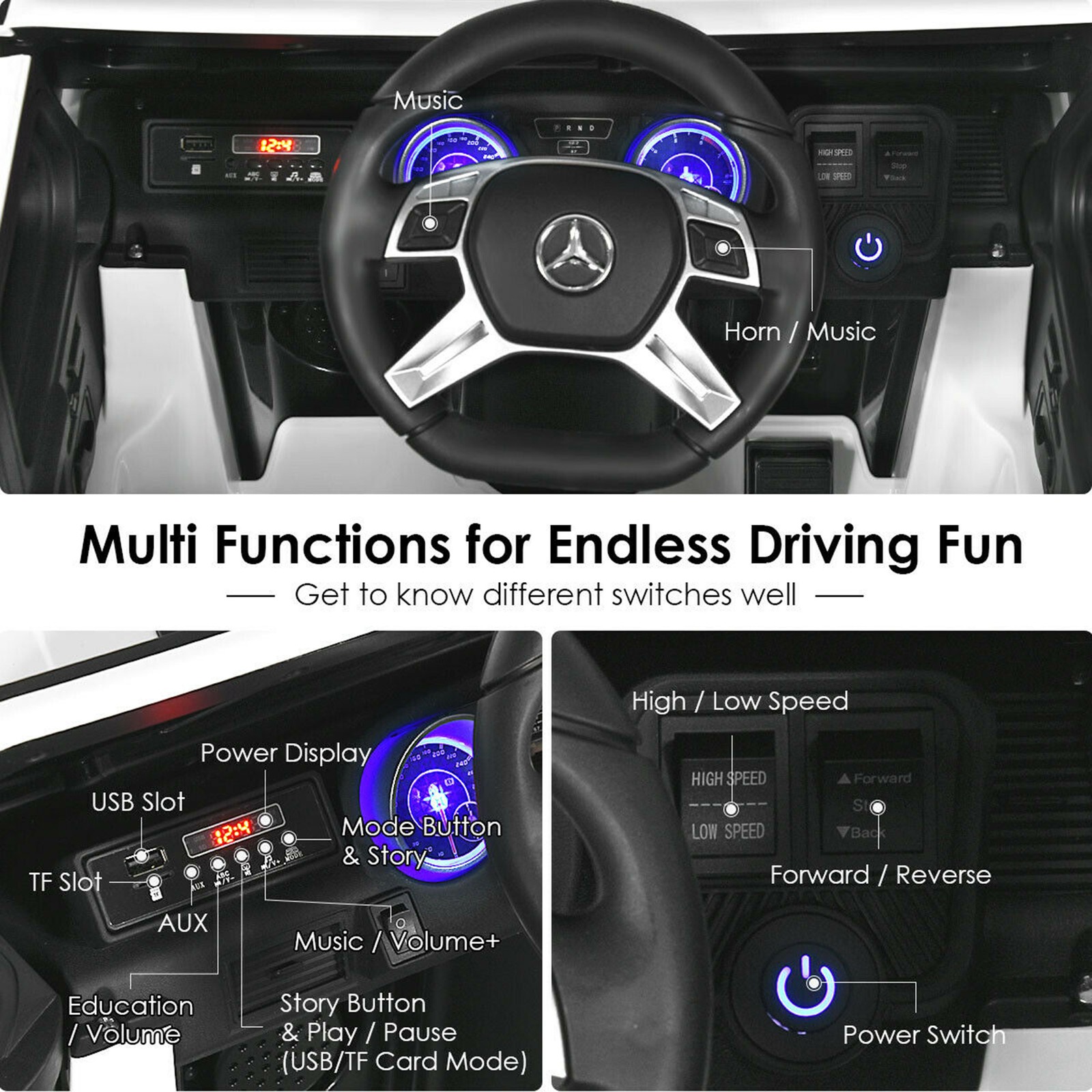 12V Licensed Mercedes-Benz Kids Ride On Car RC Motorized Vehicles w/ Trunk White