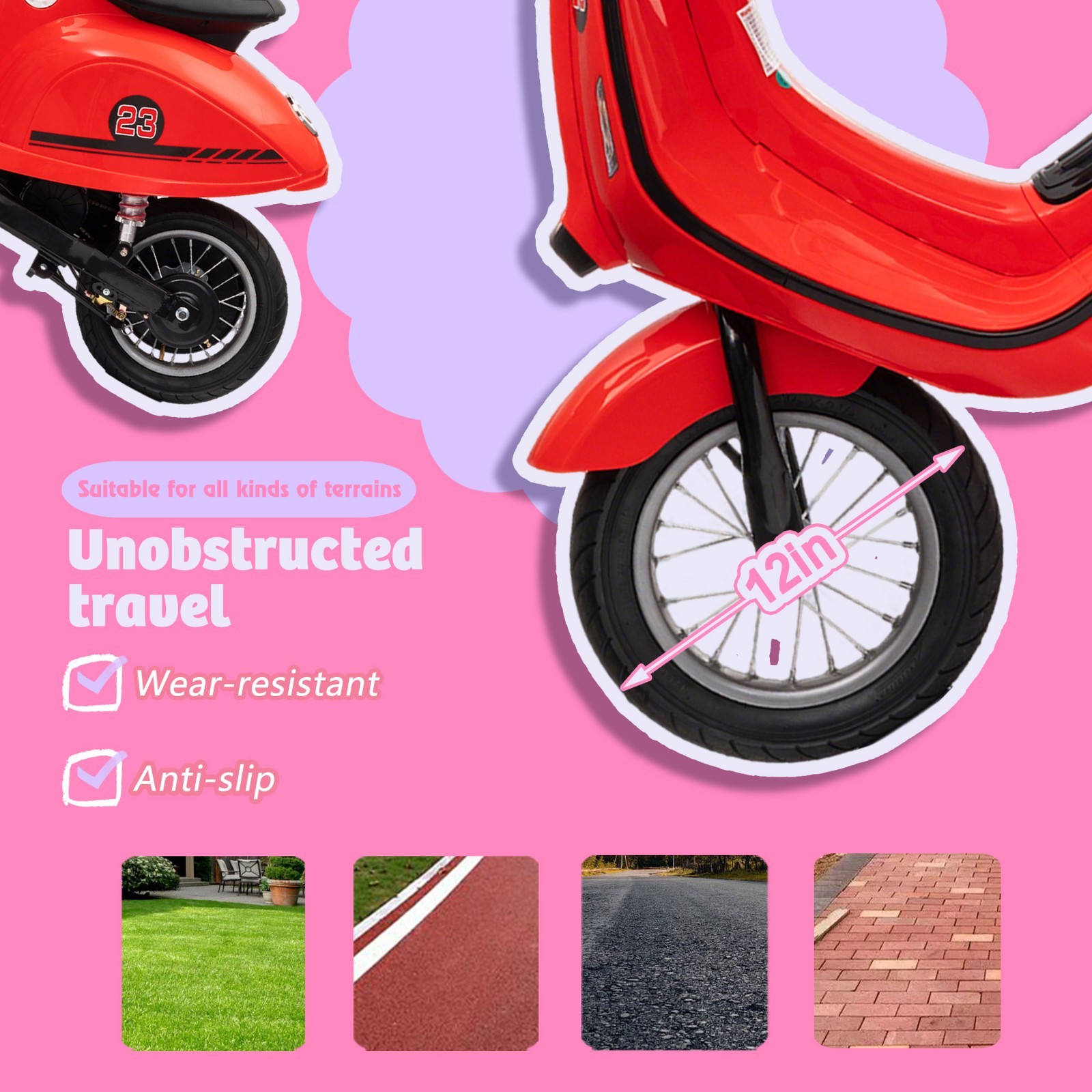 Kids 24V Retro Euro-Style Battery-Powered Electric Scooter, Ages 8+, Slow Start
