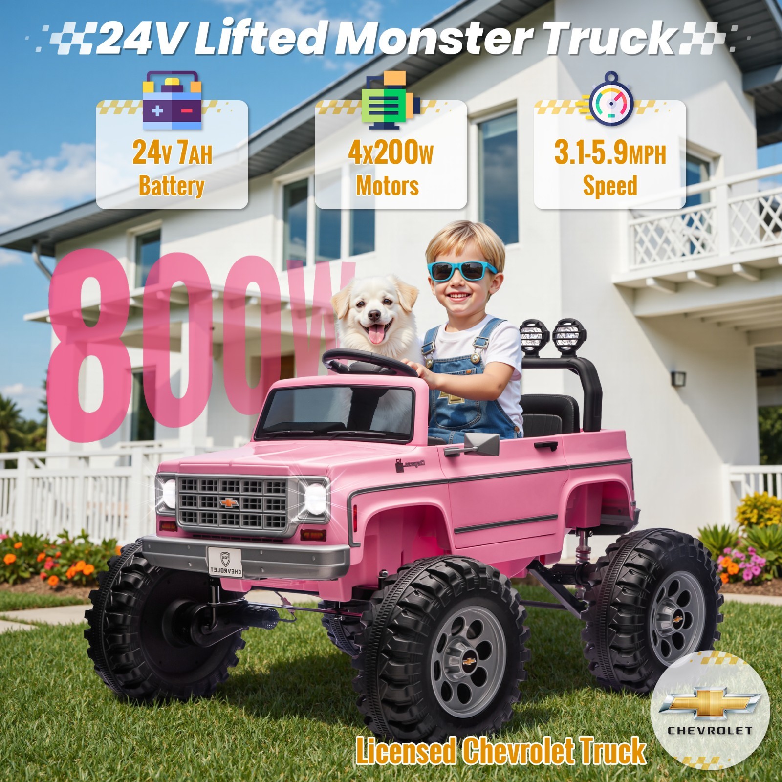 Chevrolet Cheyenne 24V Kids Electric Ride On Truck Remote Bluetooth USB LED Pink