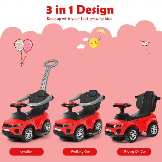 3 In 1 Ride on Push Car Toddler Stroller Sliding Car with Music-Red – Color: Red