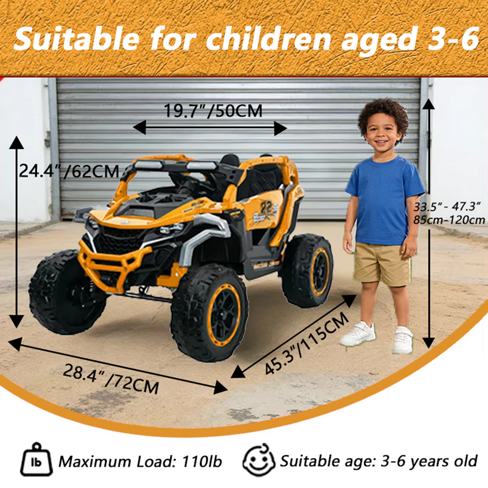 12V Ride on Models Truck Car Kids Electric 2 Seater UTV For 3-6 Years Old Yellow
