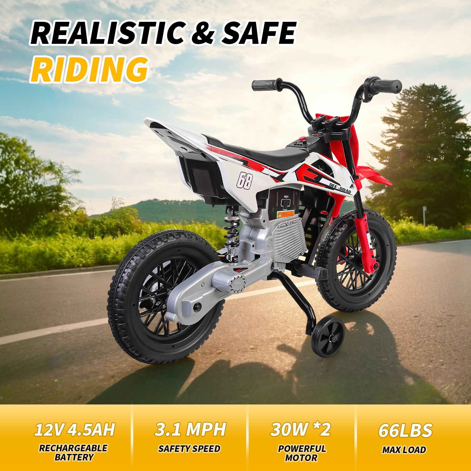 12V Kids Ride on Motorcycle w/ Twist Grip Throttle 2 Training Wheels Kids Gift~