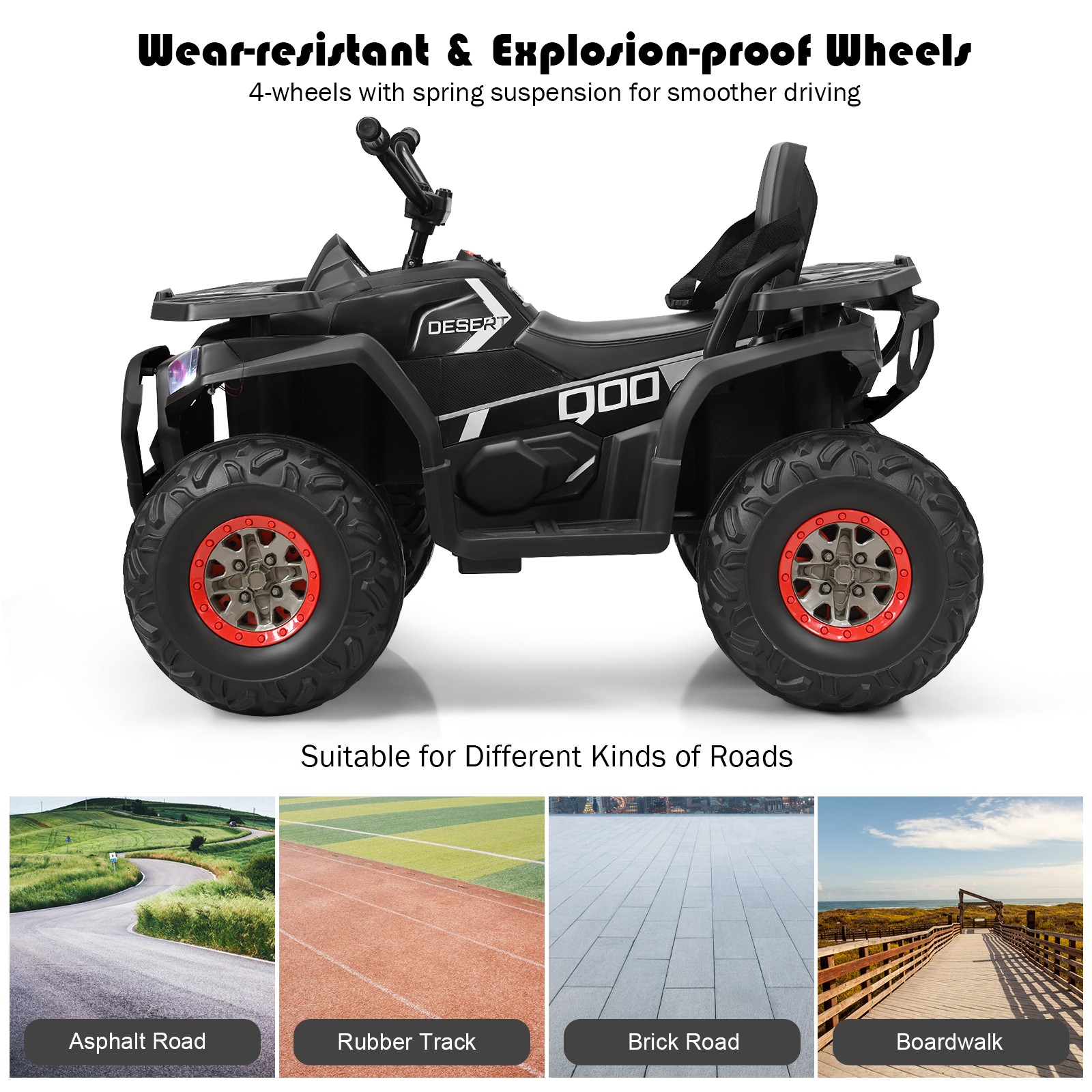 12V Kids Electric 4-Wheeler ATV Quad 2 Speeds Ride On Car w/ Music & Light Black