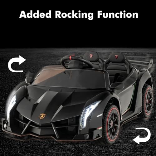 Kids Ride-On Car, 2 Seater, 12V 4WD, Lamborghini Veneno Powered, Black