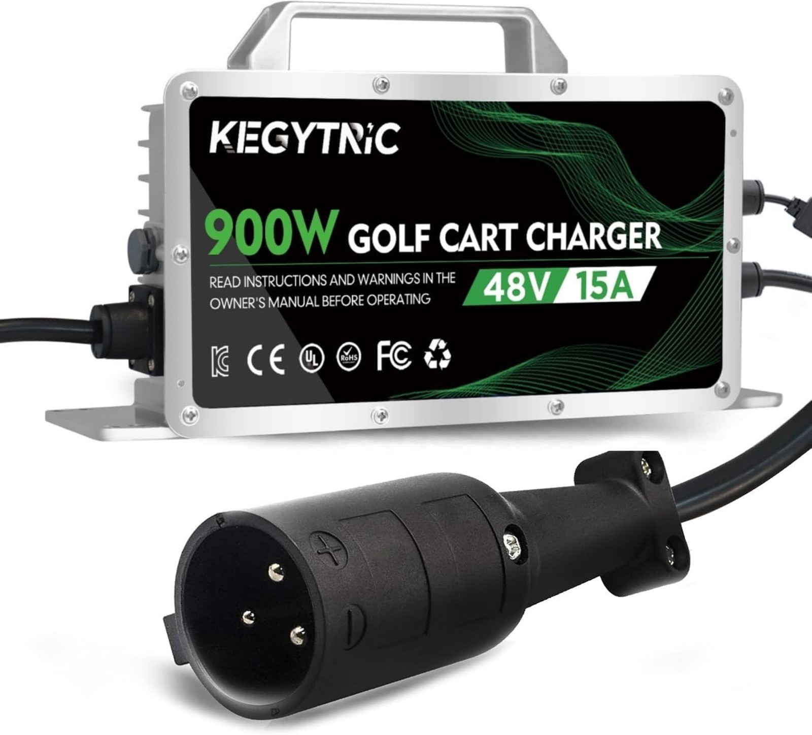 Club Car Battery Charger, 15 AMP 48 Volt Golf Cart Charger with 3-Pin Round P…