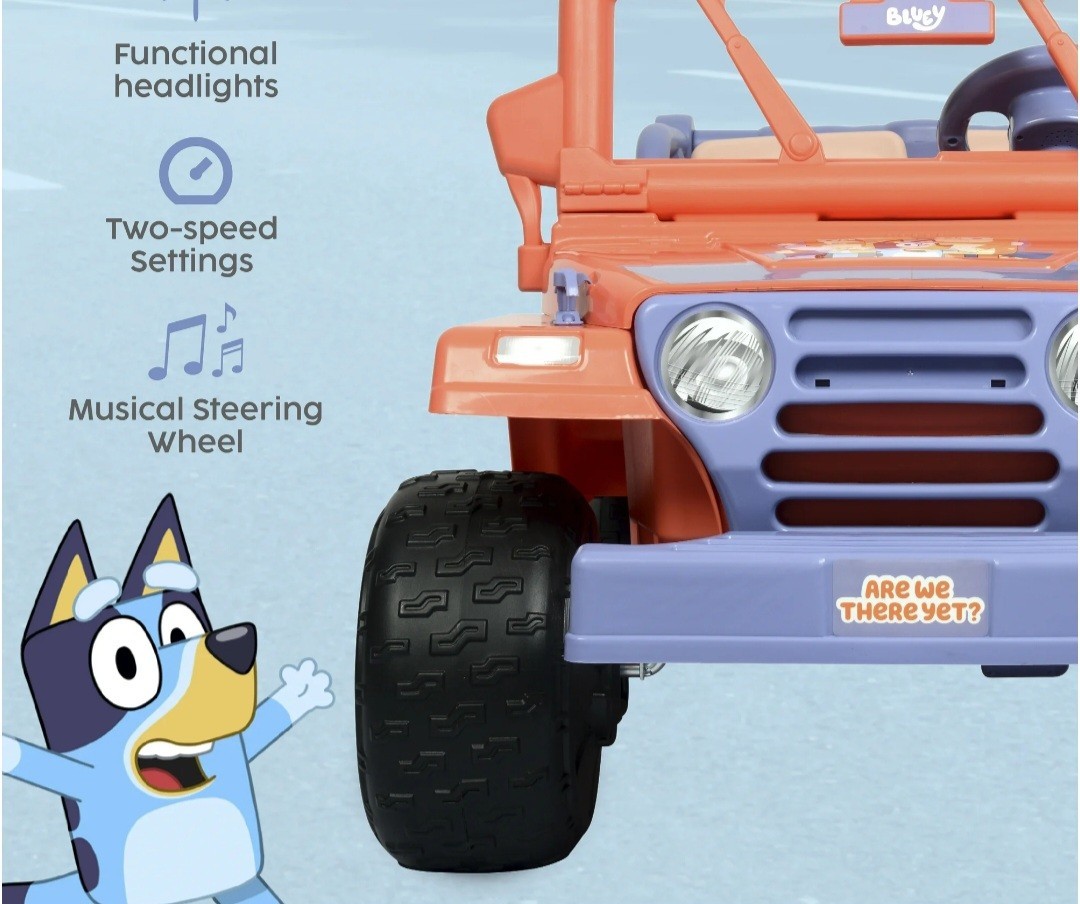 Bluey 4-Wheeler Battery-Powered 12V Ride-On Car w/ Songs from the Show, Ages 3+