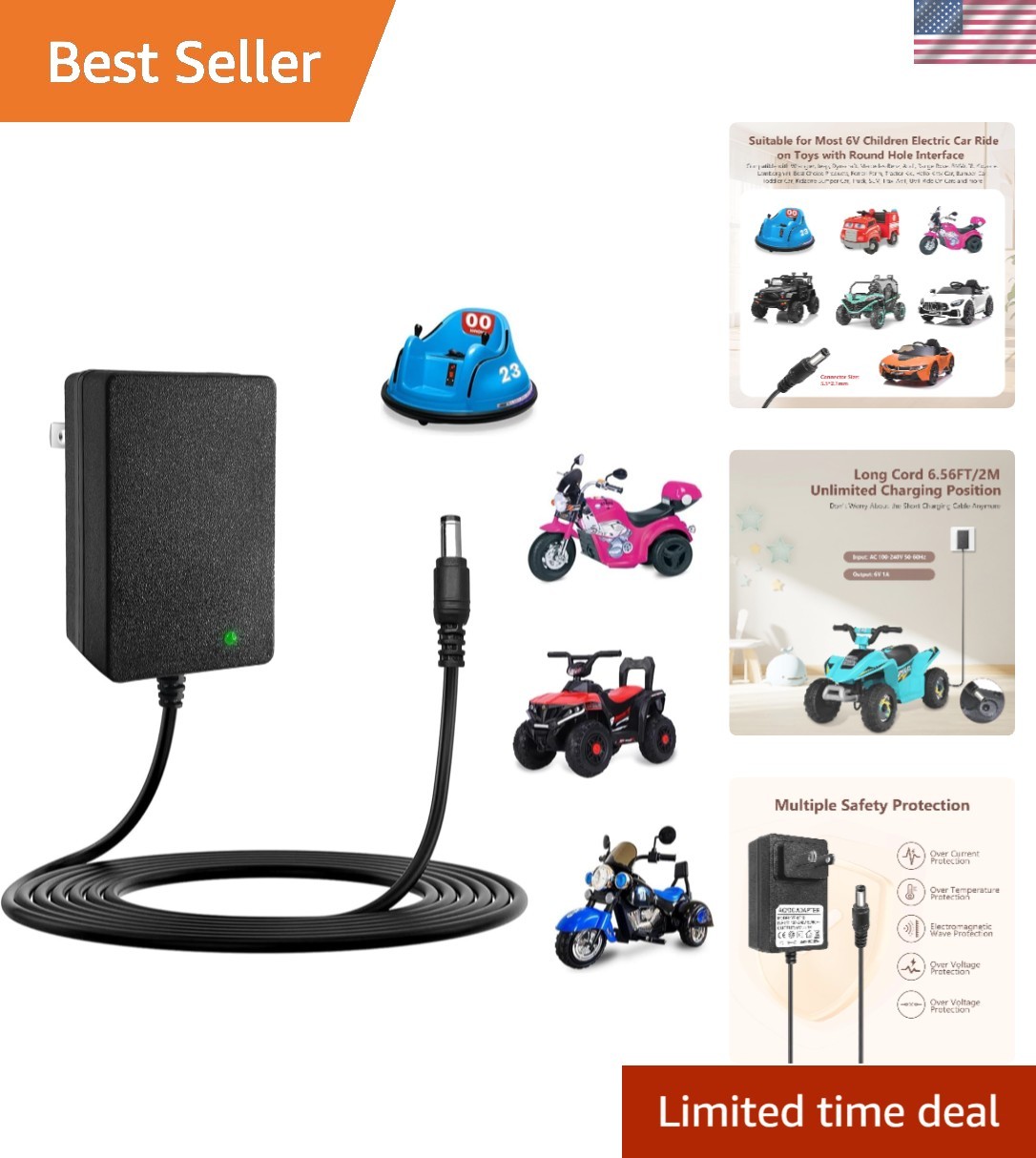 6V Battery Charger for Kids Ride On Cars Bumper Cars – Universal 6V Charger f…