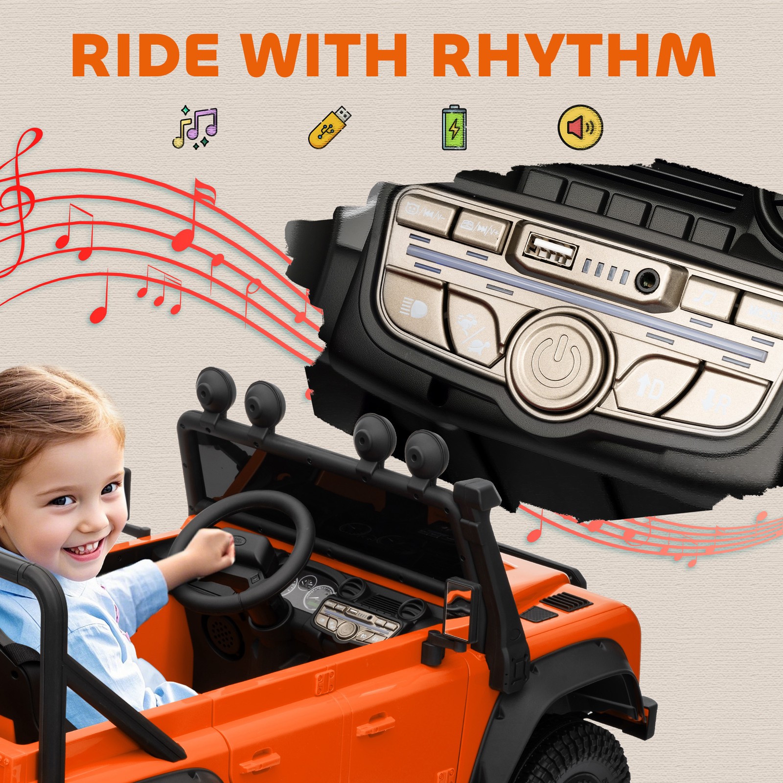 Kids Electric Car, Land Rover Licensed Off-Road Ride On Car, Orange