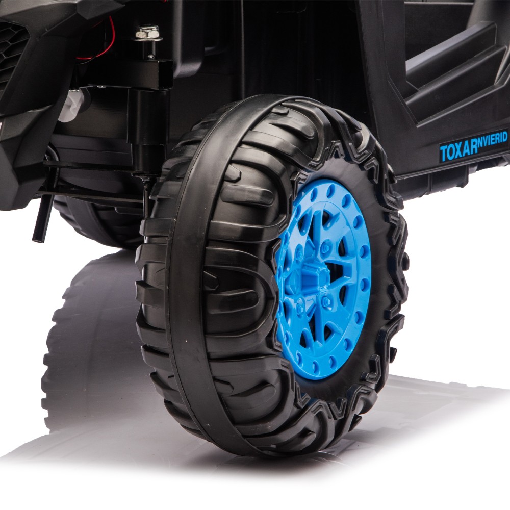 12V Kids Ride On Electric UTV, Anti-Slip Wheels w Front Shock Absorbers, Blue