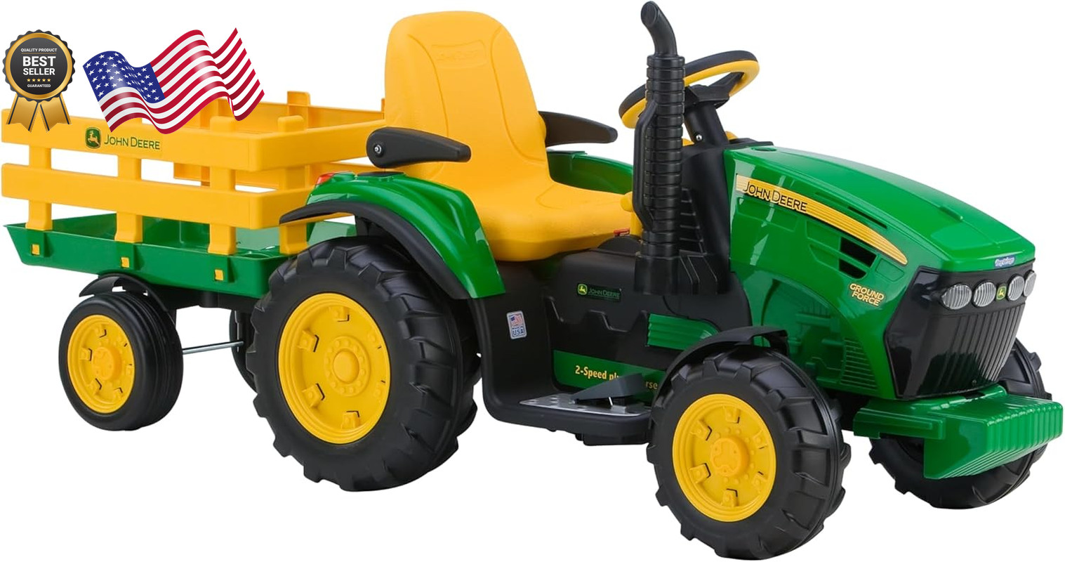 Peg Perego John Deere12 Volt Multi-Speed Ride on Ground Force Tractor & Trailer