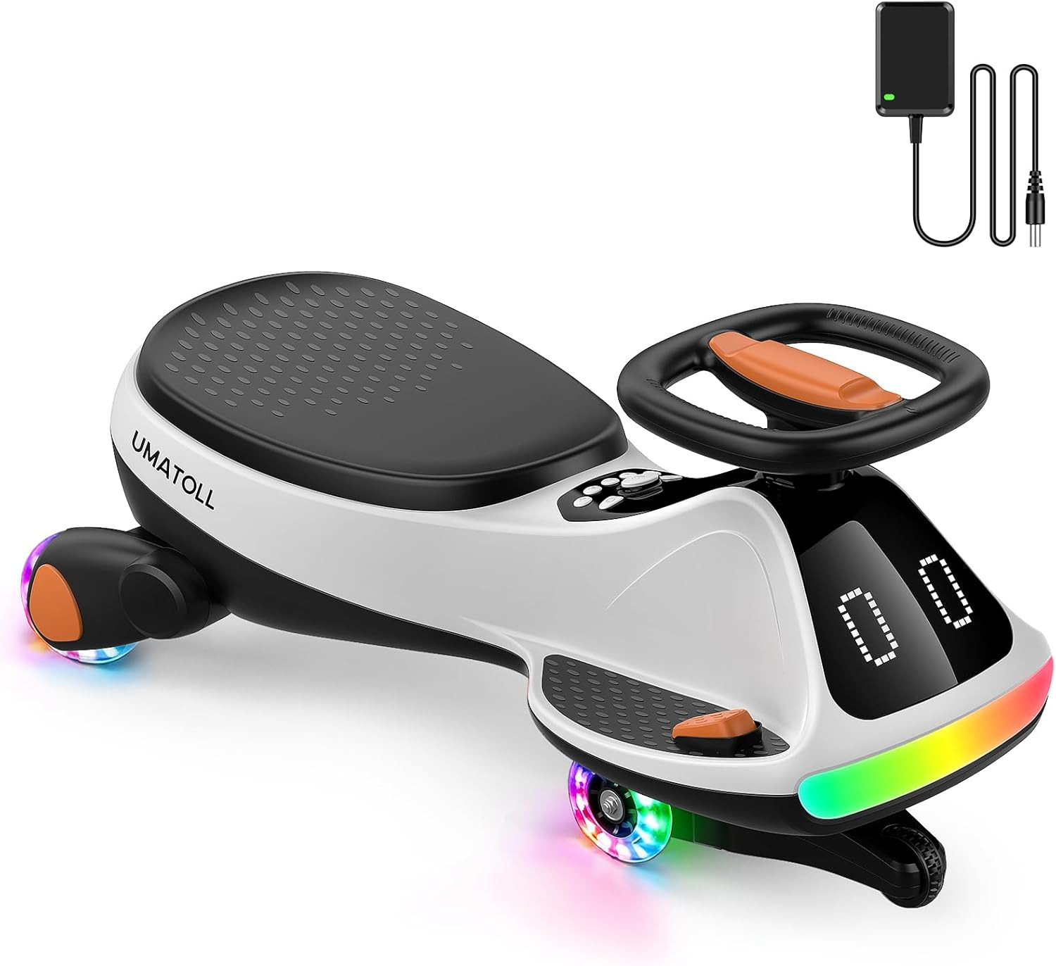 12V Electric Wiggle Car for Kids with Pedal, Display, Rechargeable Battery, LED