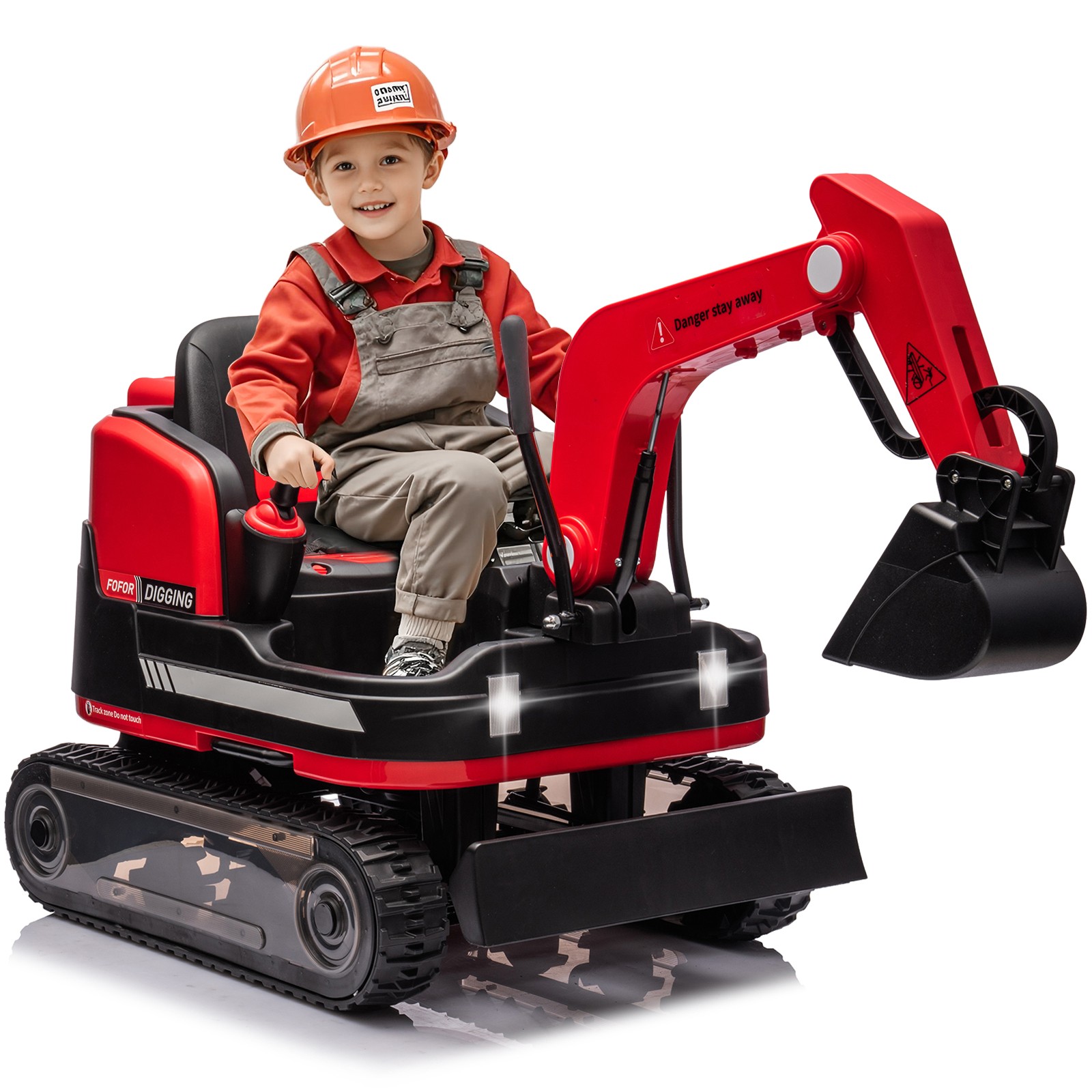 JOYLDIAS Red 360° 12V Battery Kids Ride On Excavator & Bulldozer w/MP3,Remote
