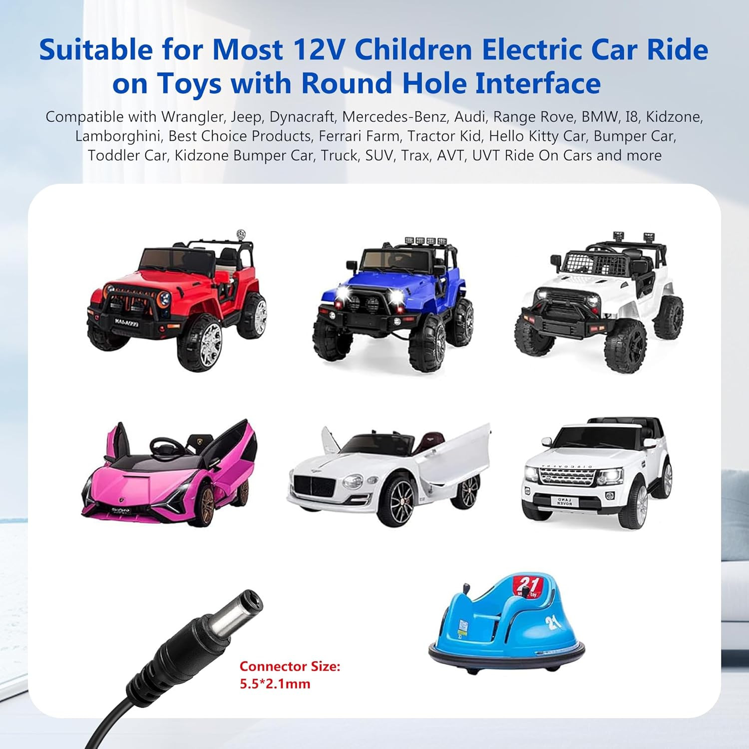 12V Battery Charger for Kids Ride on Toys, Electric Cars, Power Wheels, Motorcyc