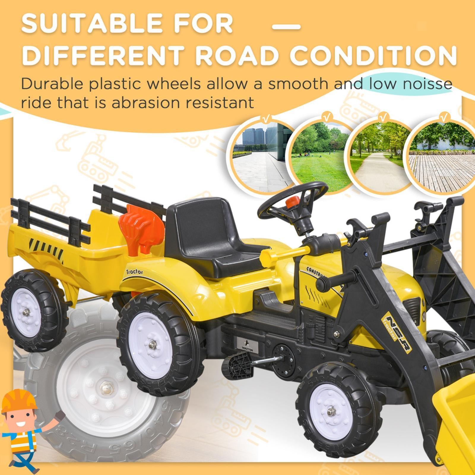 Kids Ride-On Excavator, Pedal Car Bulldozer, Move Forward/Back with
