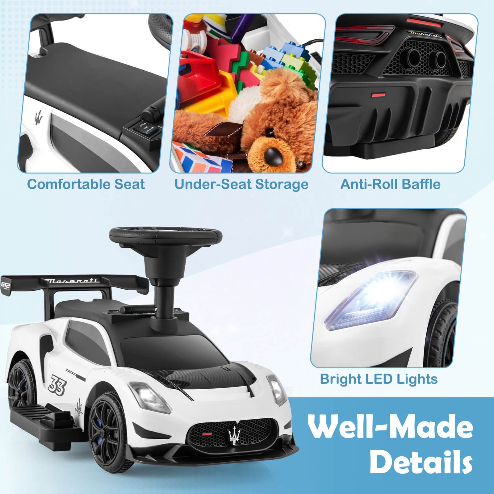 Electric Kids Ride on Push Car Maserati Licensed Foot to Floor Push Car w/Horn
