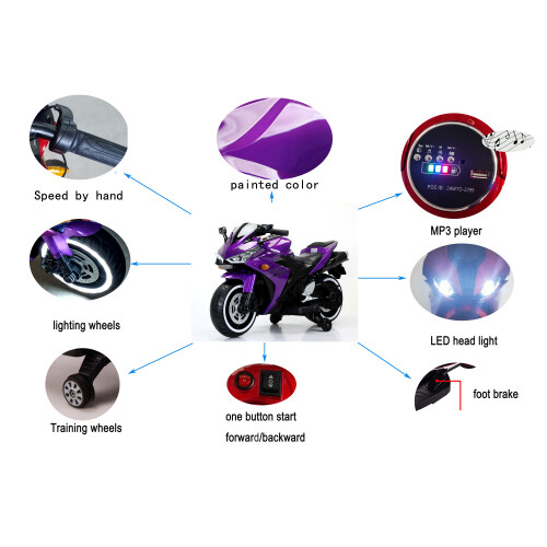 Kids Ride On Dirt Bike 12V Electric Motorcycle for Child Training Wheels Purple