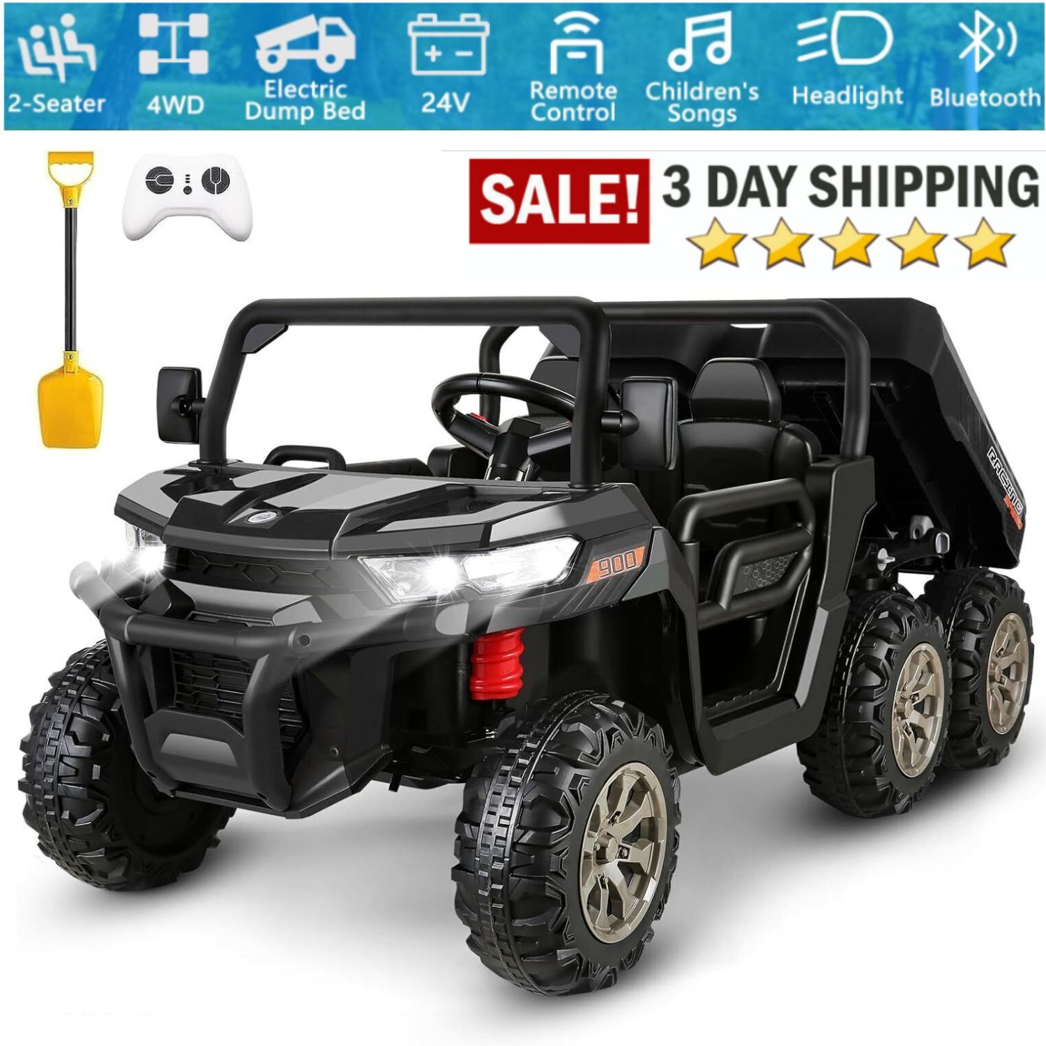 Electric 24V Battery Powered Kid Ride On Car Toys 2 Seaters Dump Truck 6 Wheels
