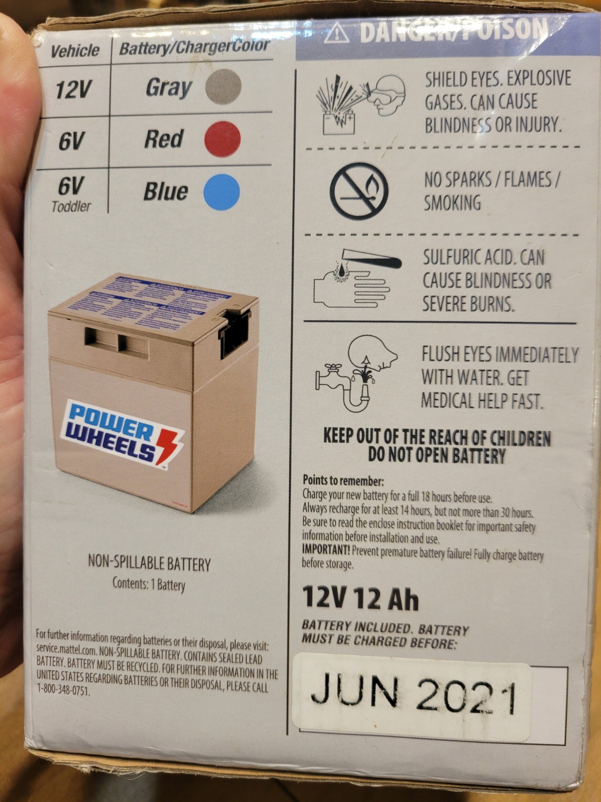 Power Wheels Gray Battery 12 Volt Expires June 2021 original Box Untested