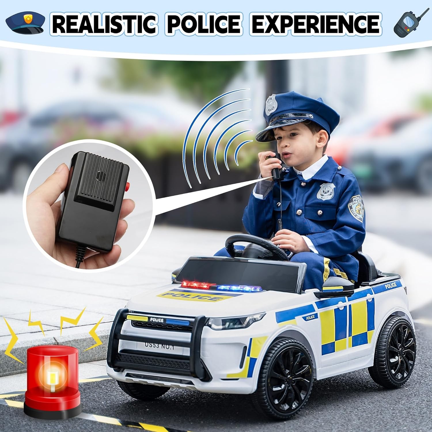 Kids Ride on Police Car 12V Electric Vehicles Toys W/ Remote Control Music LED
