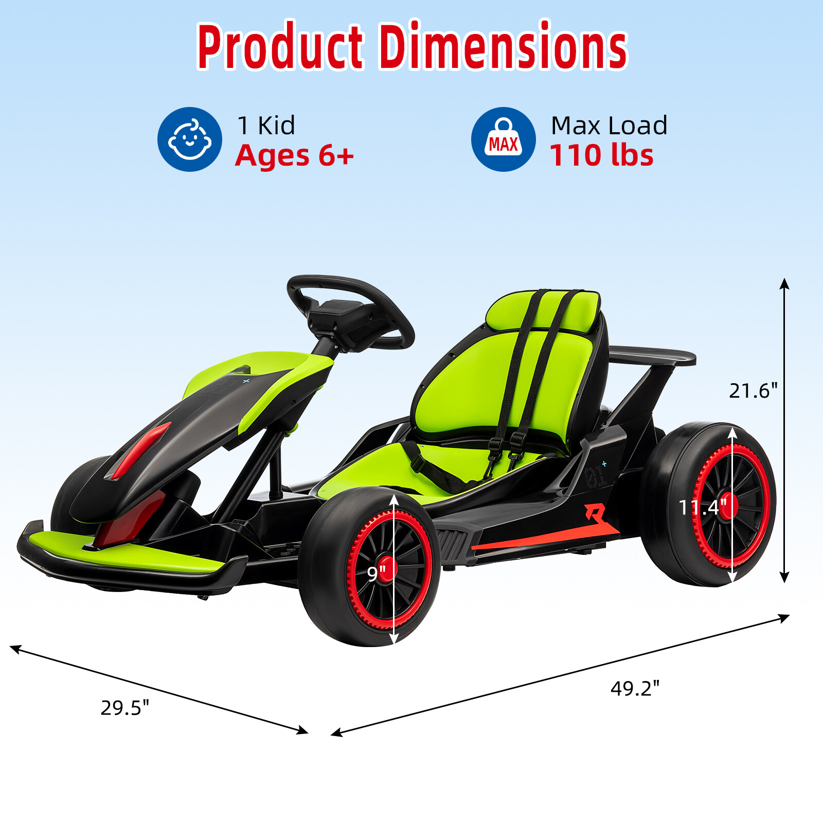Kids Go Kart 24V, Electric Drift Kart With 2x150W Strong Motors for Boys Girls