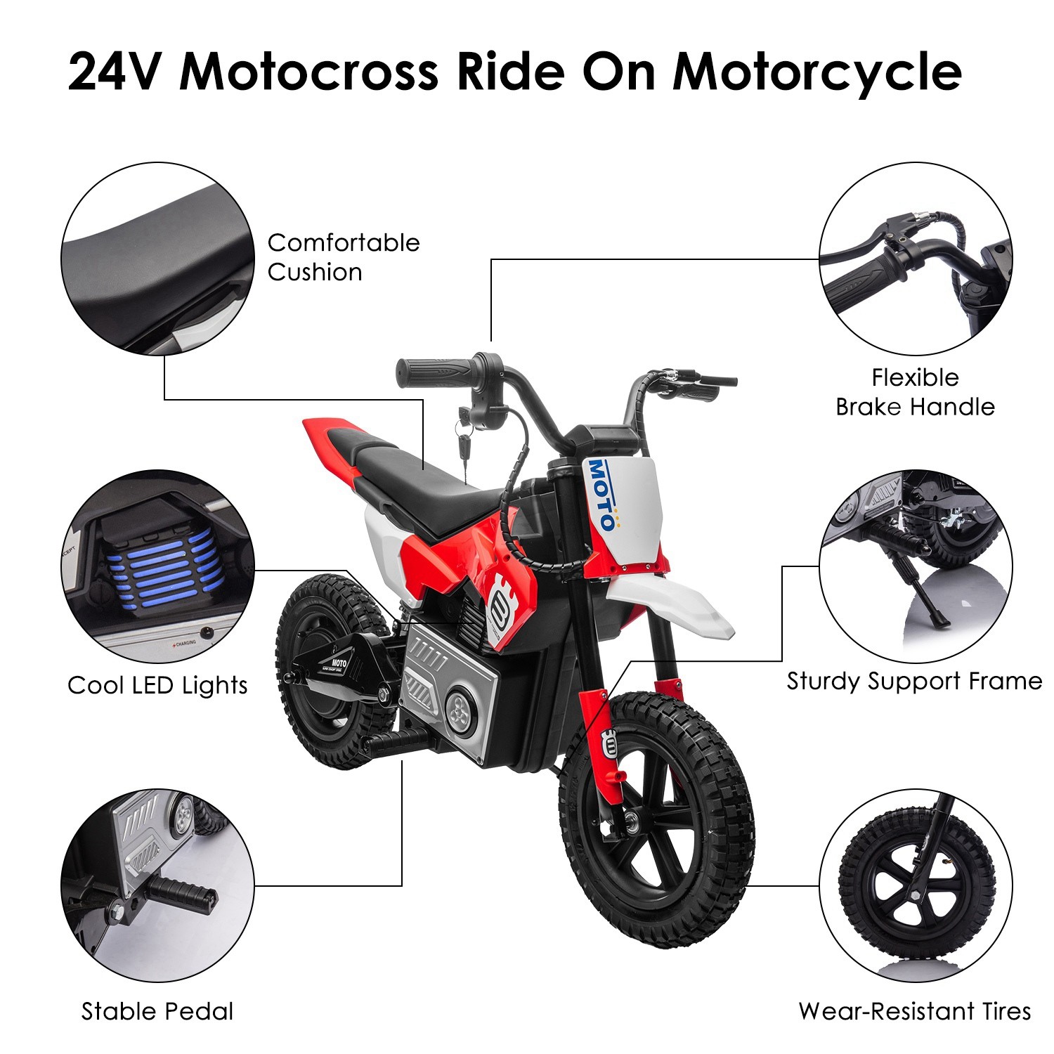 24V Electric Dirt Bike for Kids 5+ Motorcycle Toy Motocross 9.32 MPH Range 200W