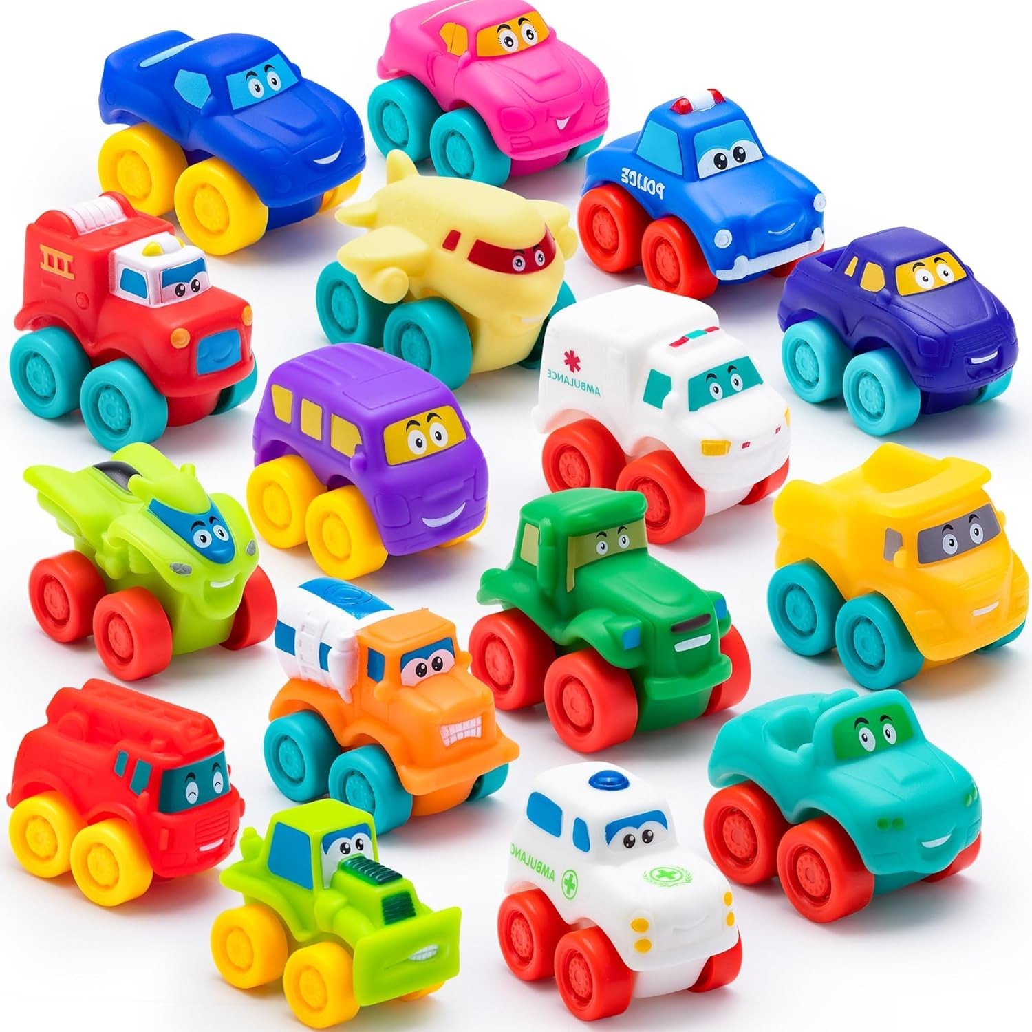 Soft Rubber Cartoon Toy Car Set – Bath Toy for Toddlers, Christmas Gift