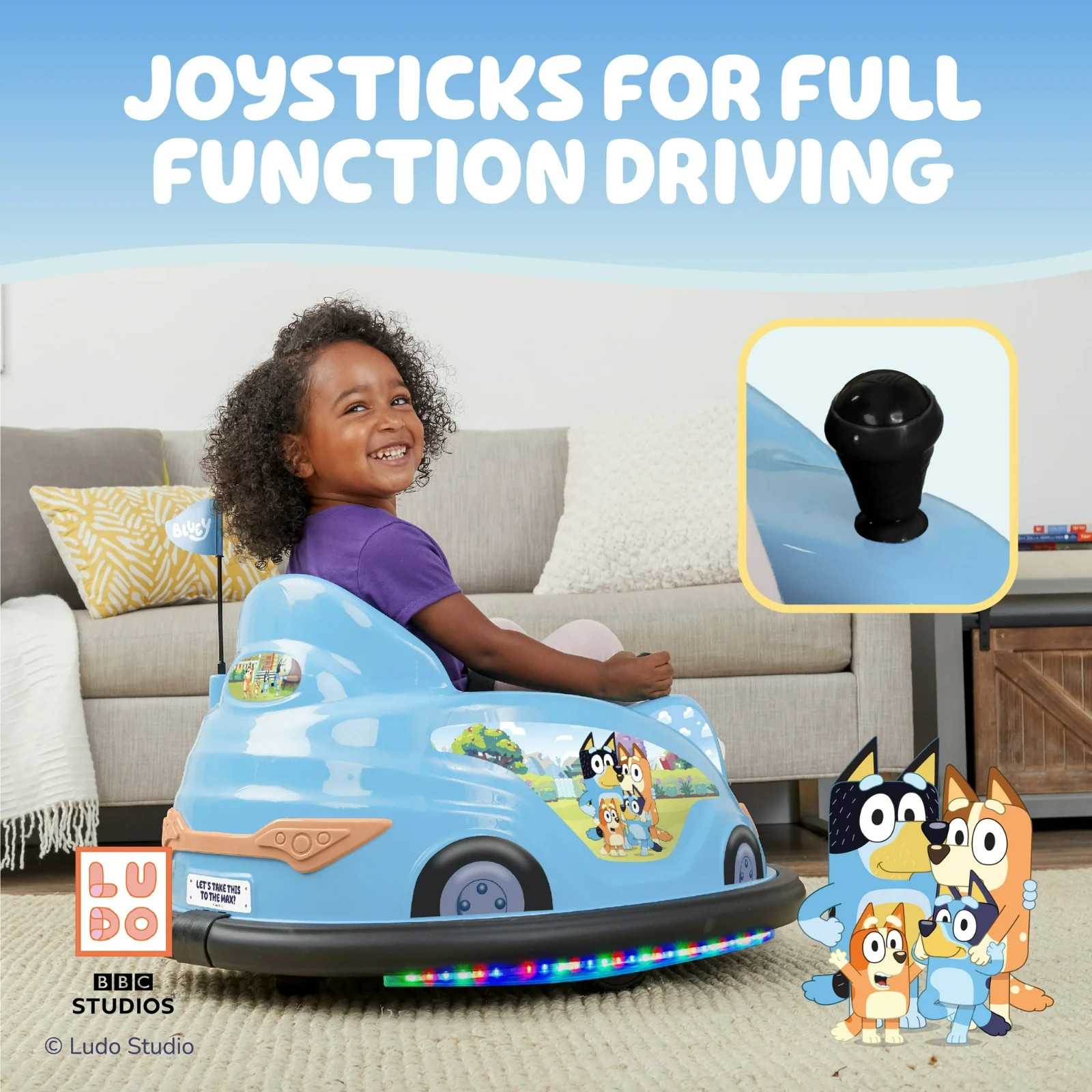 Bluey 6V Battery-Powered Bumper Car Ride-On, Ages 18-48 Months, Light Blue