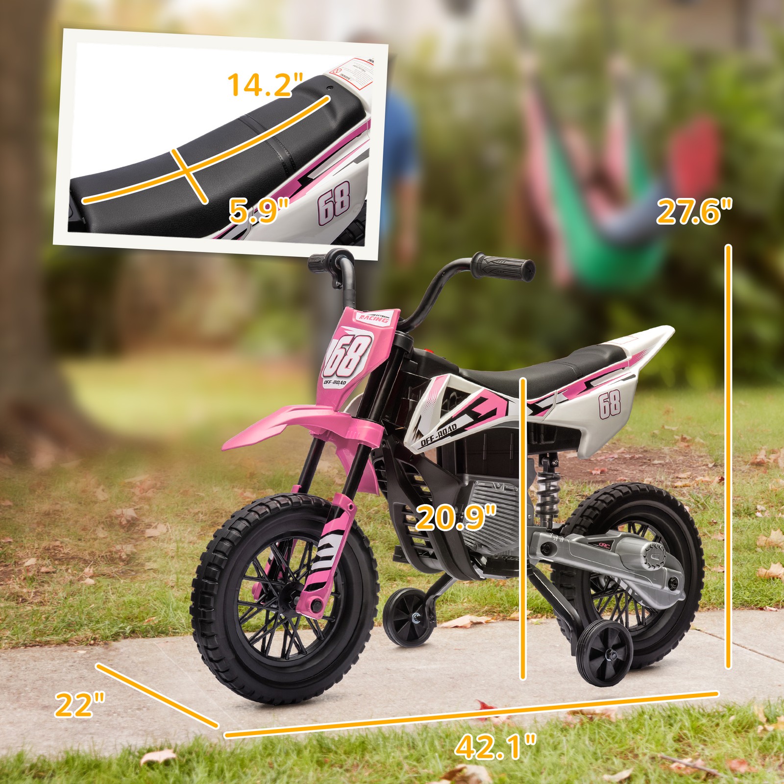 12V Kids Motorcycle W/ Twist Grip Throttle, Rear Suspension, Pink