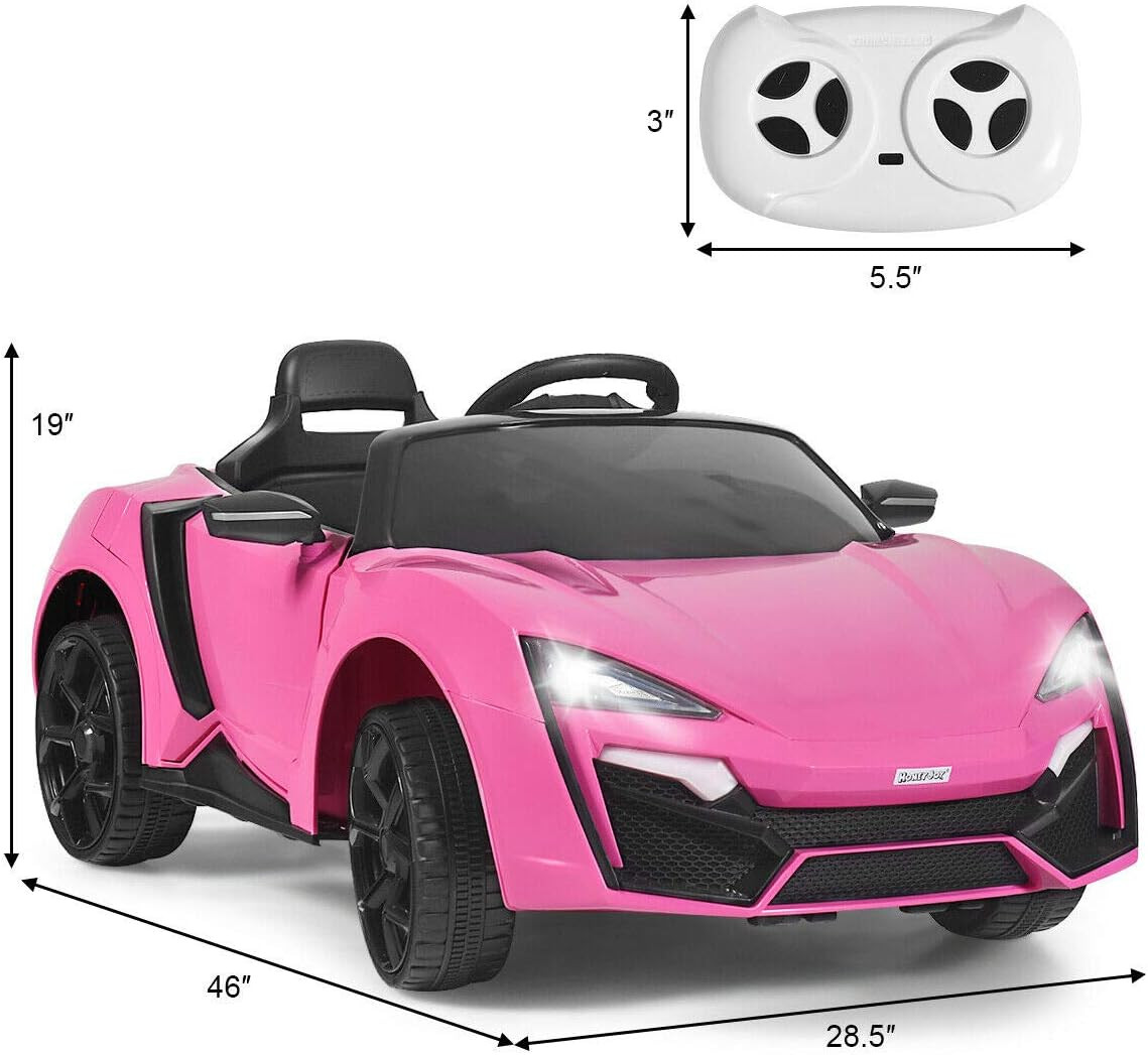 Pink Ride on Car, 12V Battery Powered Electric Vehicle W/Remote Control,3 Speeds